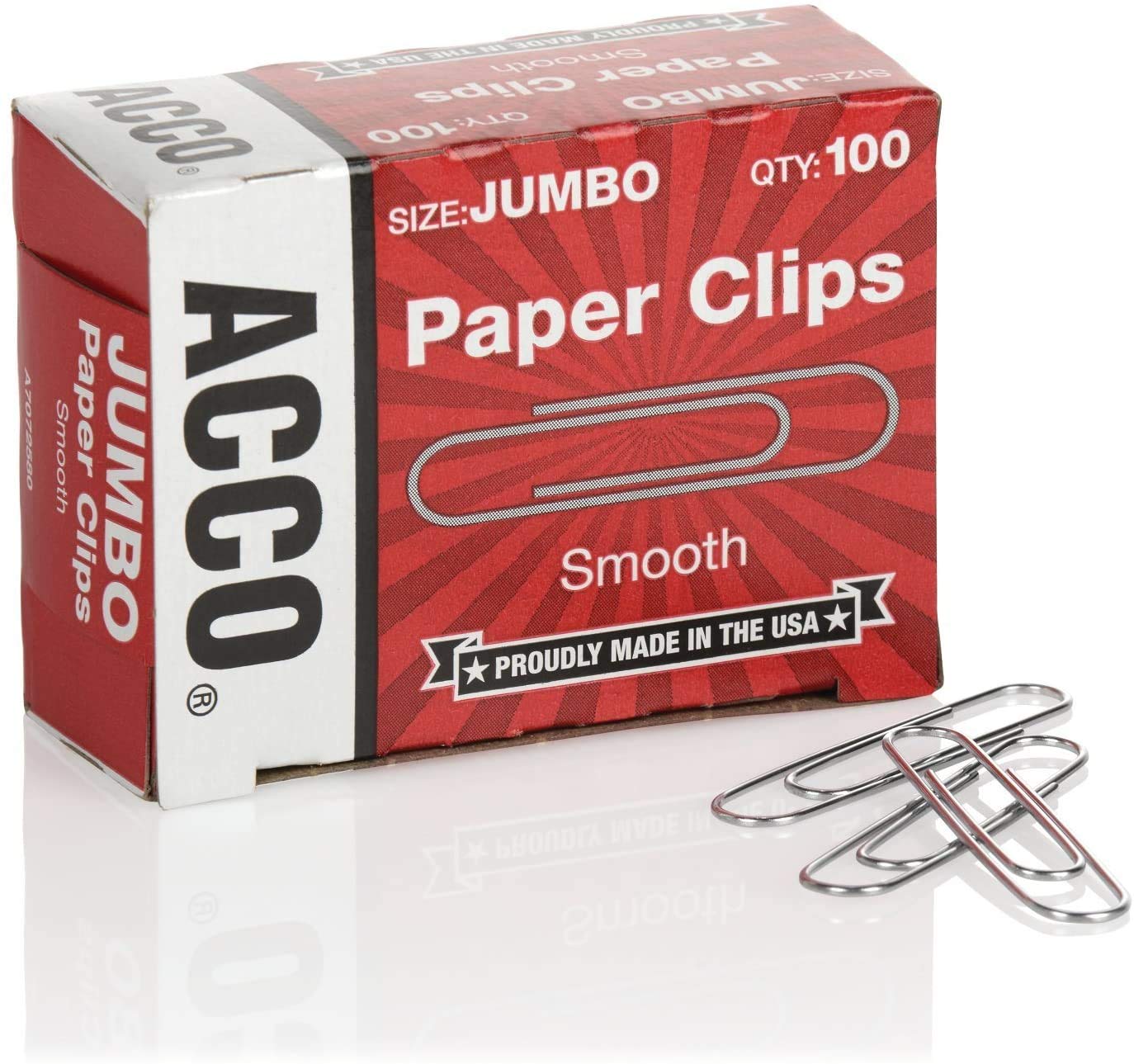 ACCO Jumbo Smooth Paper Clips - 100 per Box (5 Boxes) for Office & School Use