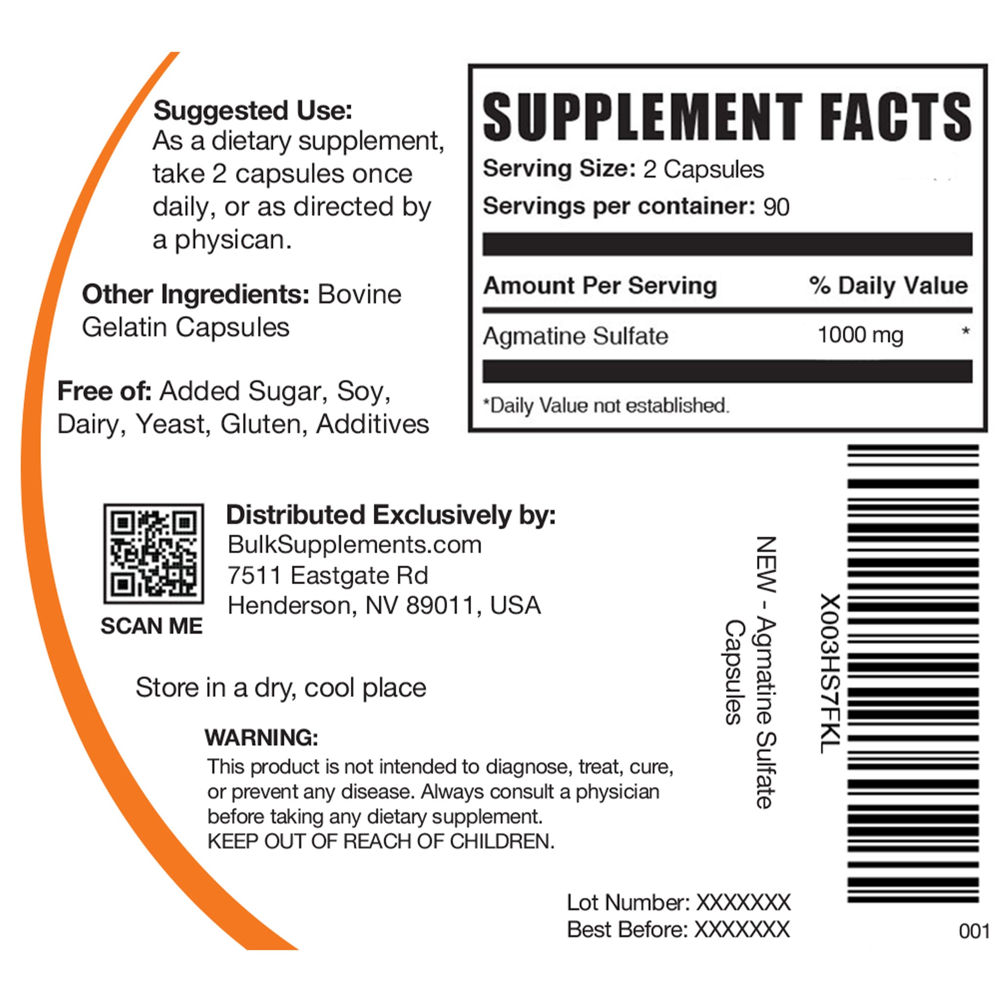 Agmatine Sulfate 1000mg Capsules - Premium Muscle Recovery & Cognitive Support Supplement for Athletes & Bodybuilders - Pre-Workout & Post-Training Support