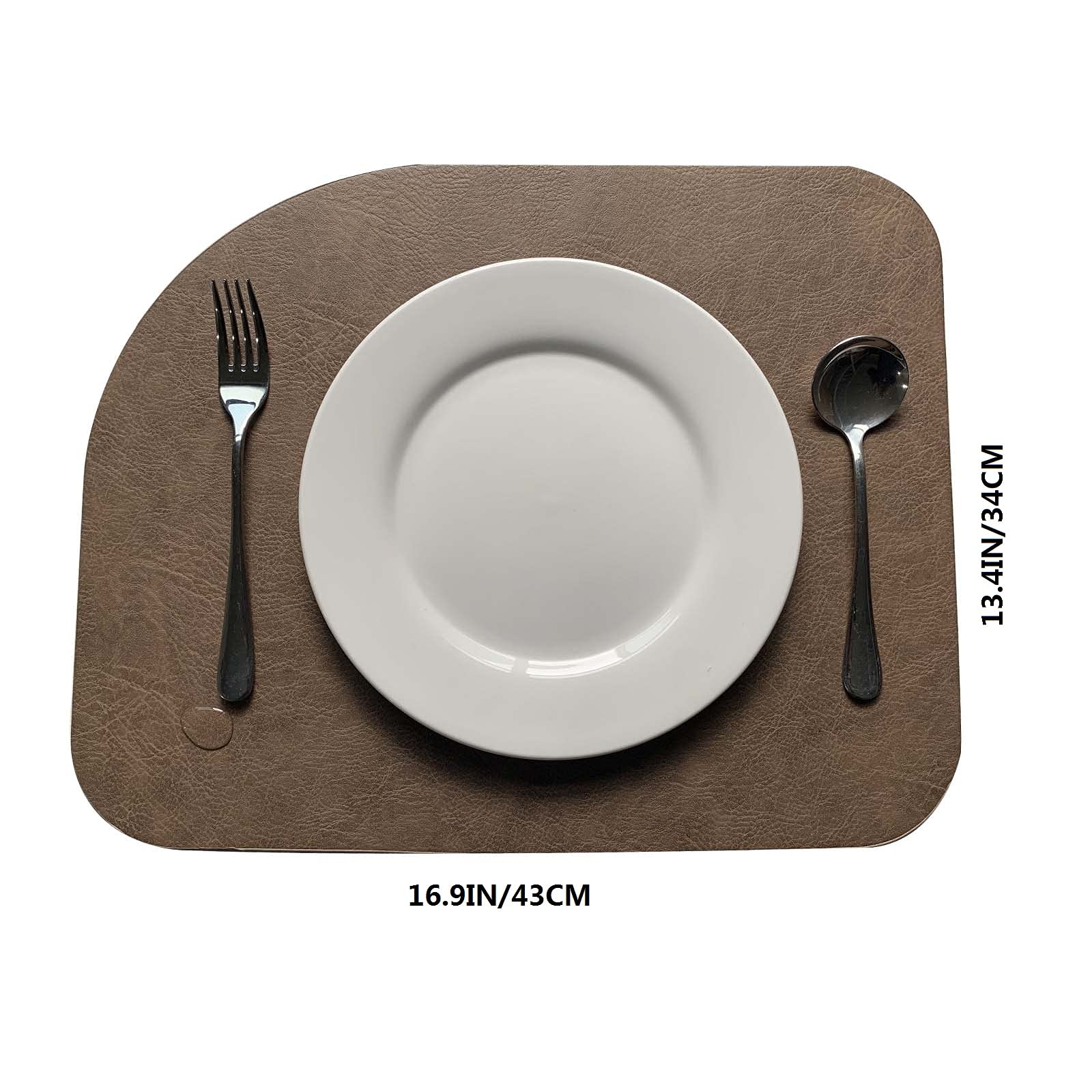 Premium Faux Leather Placemats Set of 6 - Waterproof & Heat Resistant Irregular Table Mats - Easy Clean Washable PU Dining Mats for Kitchen, Restaurant, Coffee Shop & Home Decor (Coffee Brown)