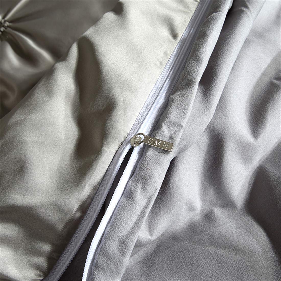 Erosebridal Grey Pinch Pleated Duvet Cover Set - King Size Silk-Like Satin Pintuck Bedding with Zipper & Ruffle Design, Luxury Microfiber Comforter Cover for Master Bedroom, Guest Room & Hotel Decor