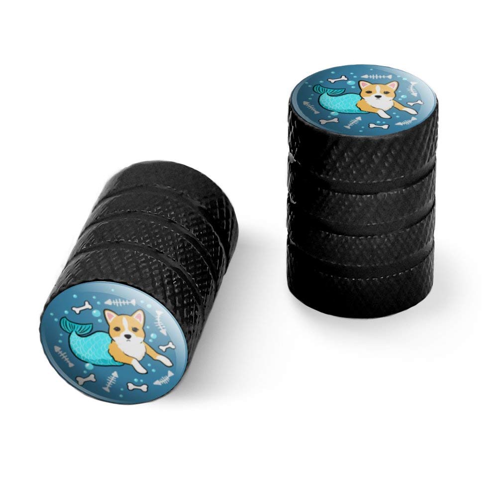 Merdog Mermaid Dog Motorcycle & Bicycle Aluminum Valve Stem Caps - Durable Wheel Rim Tire Accessories for Harley, Cruiser, Scooter (Great Gift for Pet Lovers)