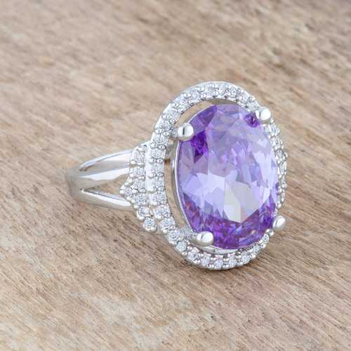 5.95ct Amethyst & Cubic Zirconia Rhodium Plated Cocktail Ring for Women - Elegant Evening Party Jewelry Gift for Bridesmaid, Anniversary & Special Occasions