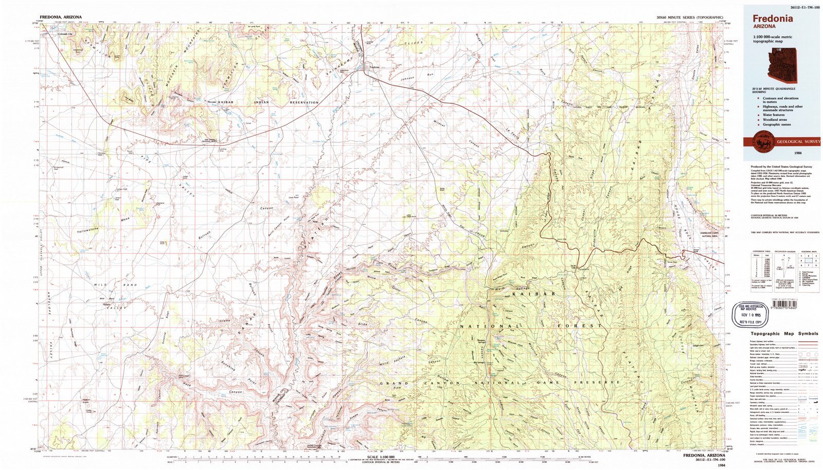 1984 Fredonia, AZ USGS Historical Topographic Map - 63x36 Inch Large Wall Art - Vintage Arizona Decor for Home, Office & Classroom