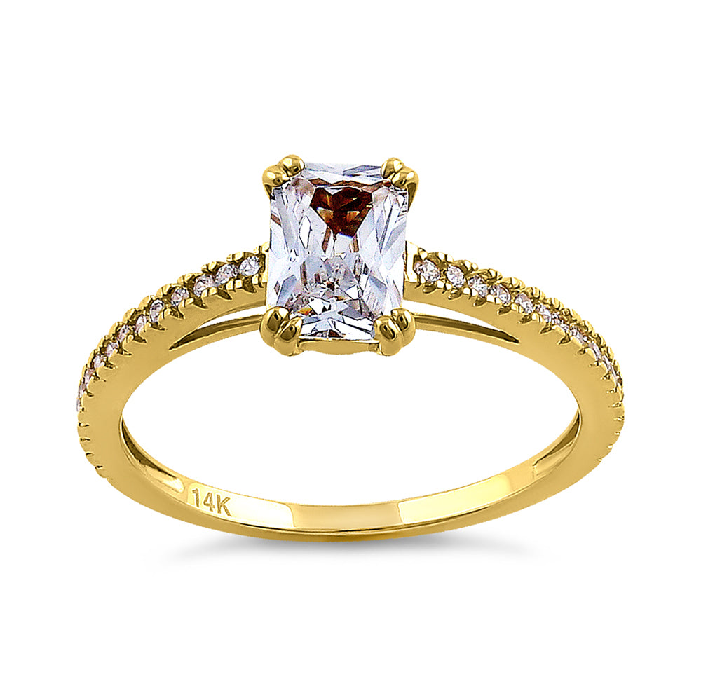 14K Yellow Gold Radiant Cut Cubic Zirconia Engagement Ring for Women - Elegant Wedding Band, Anniversary Gift & Promise Ring for Her
