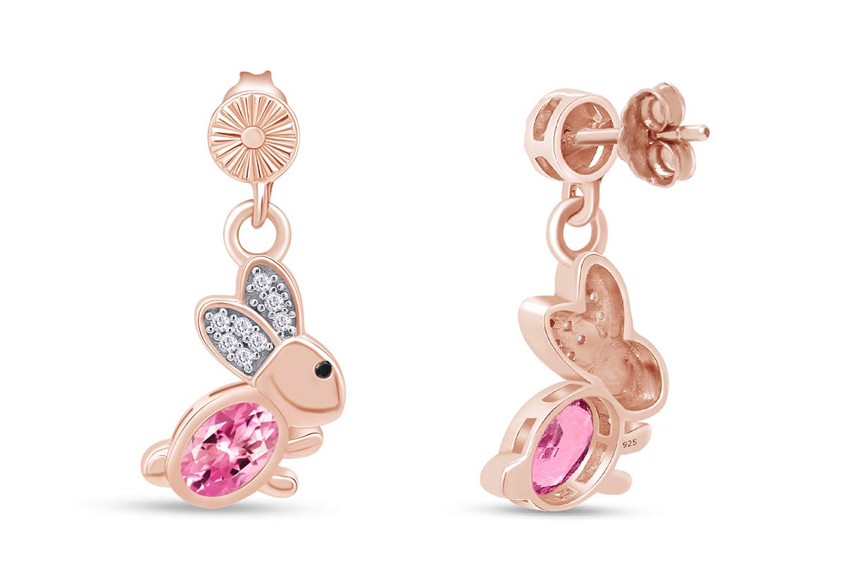 14K Gold Over Sterling Silver Rabbit Drop Earrings for Women - Easter Bunny Jewelry Gift for Her, Birthday, Party & Holiday Occasions