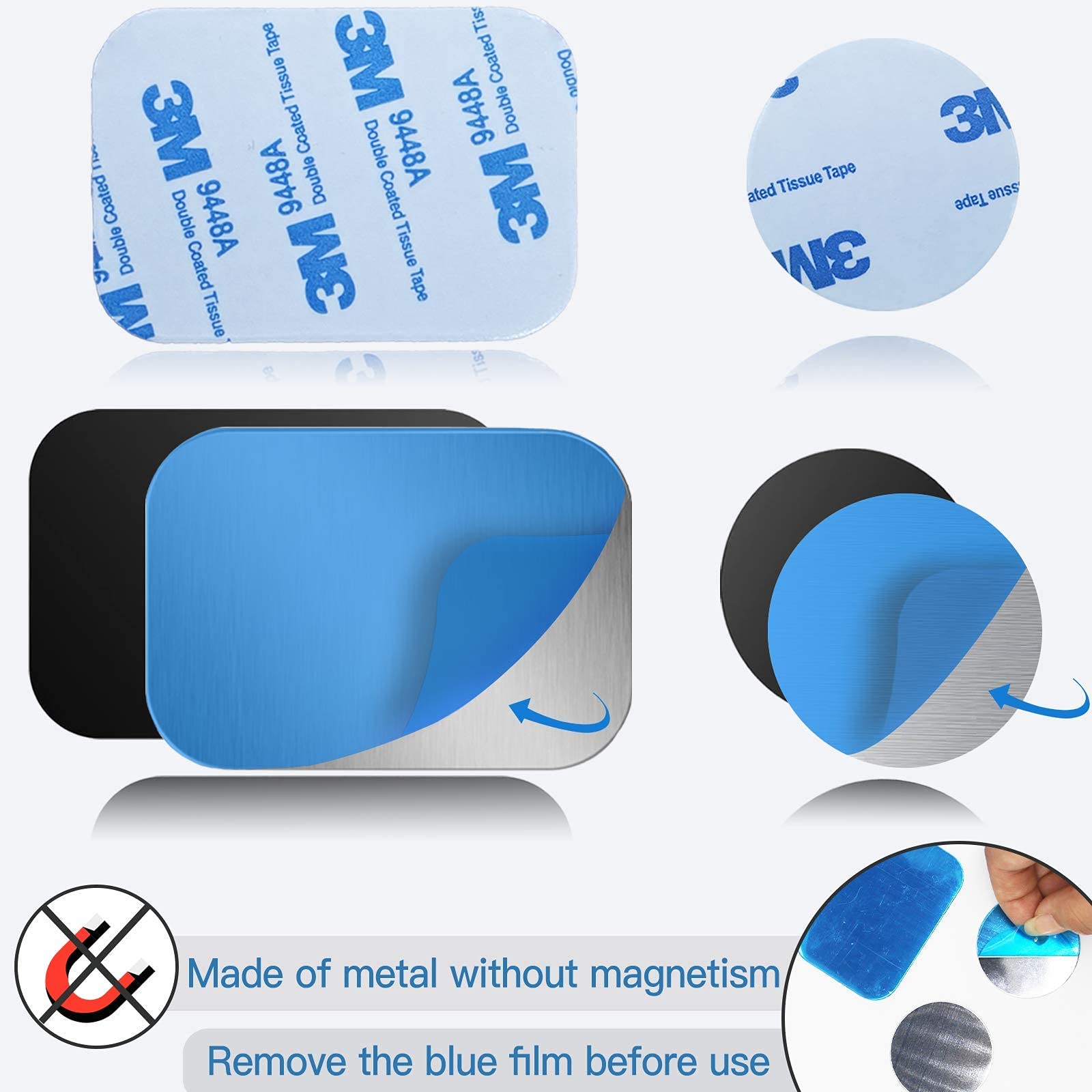 SALEX 4-Pack Metal Plates for Magnetic Car Mount & Phone Holder - Large Silver Iron Discs with 3M Adhesive - Strong Thin Steel Magnet Stickers for iPhone, Samsung & Smartphones - Perfect for Car Dashboard, Office Desk & Wall Mounting