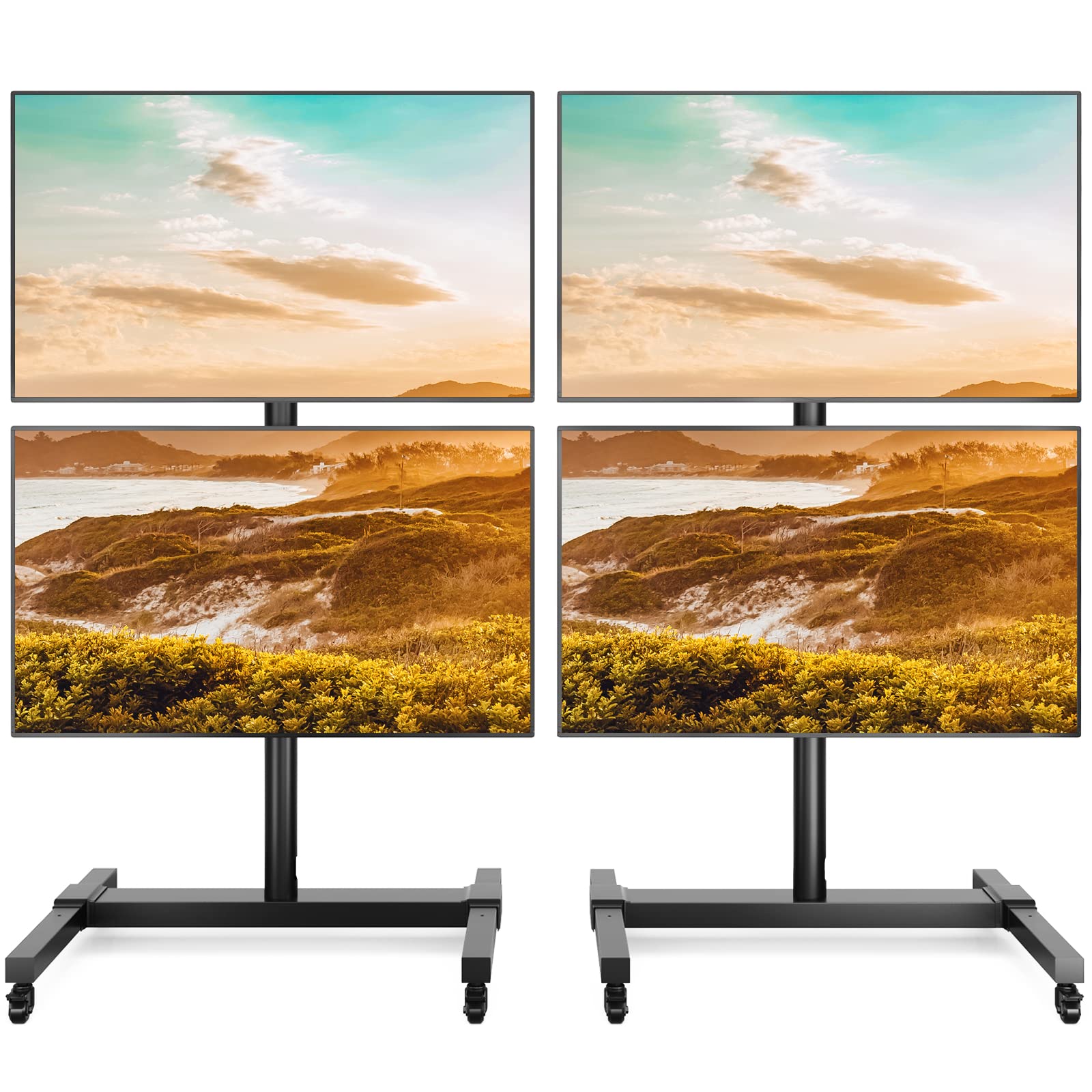 5Rcom Mobile TV Cart with Wheels for 32-55 Inch LCD LED 4K Flat/Curved TVs - Adjustable Height & Tilt Rolling TV Stand with Laptop Shelf, Holds 132 lbs - Perfect for Home Theater, Office Conference Rooms & Gaming Setups