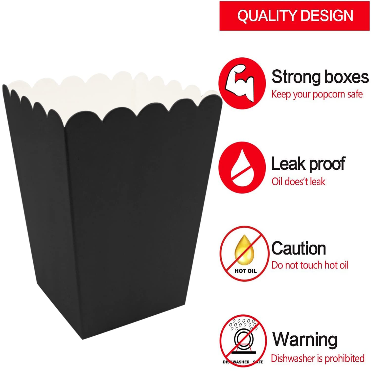 24 Pcs Black Mini Paper Popcorn Boxes - Cardboard Popcorn Containers for Movie Nights, Birthday Parties & Carnival Events