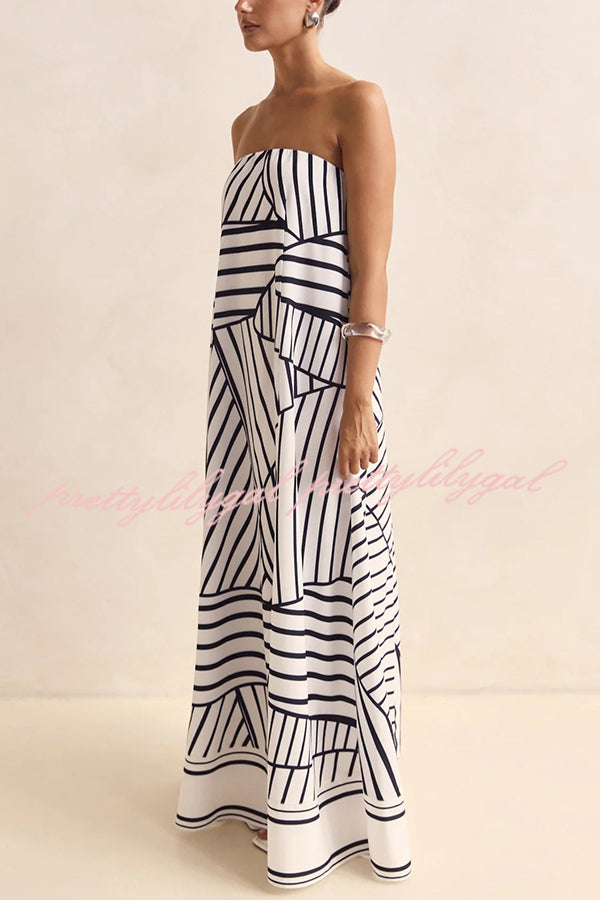 Sexy Tube Top Back Zipper Loose Maxi Dress with Unique Print - Summer Beach Party, Vacation, Date Night Outfit