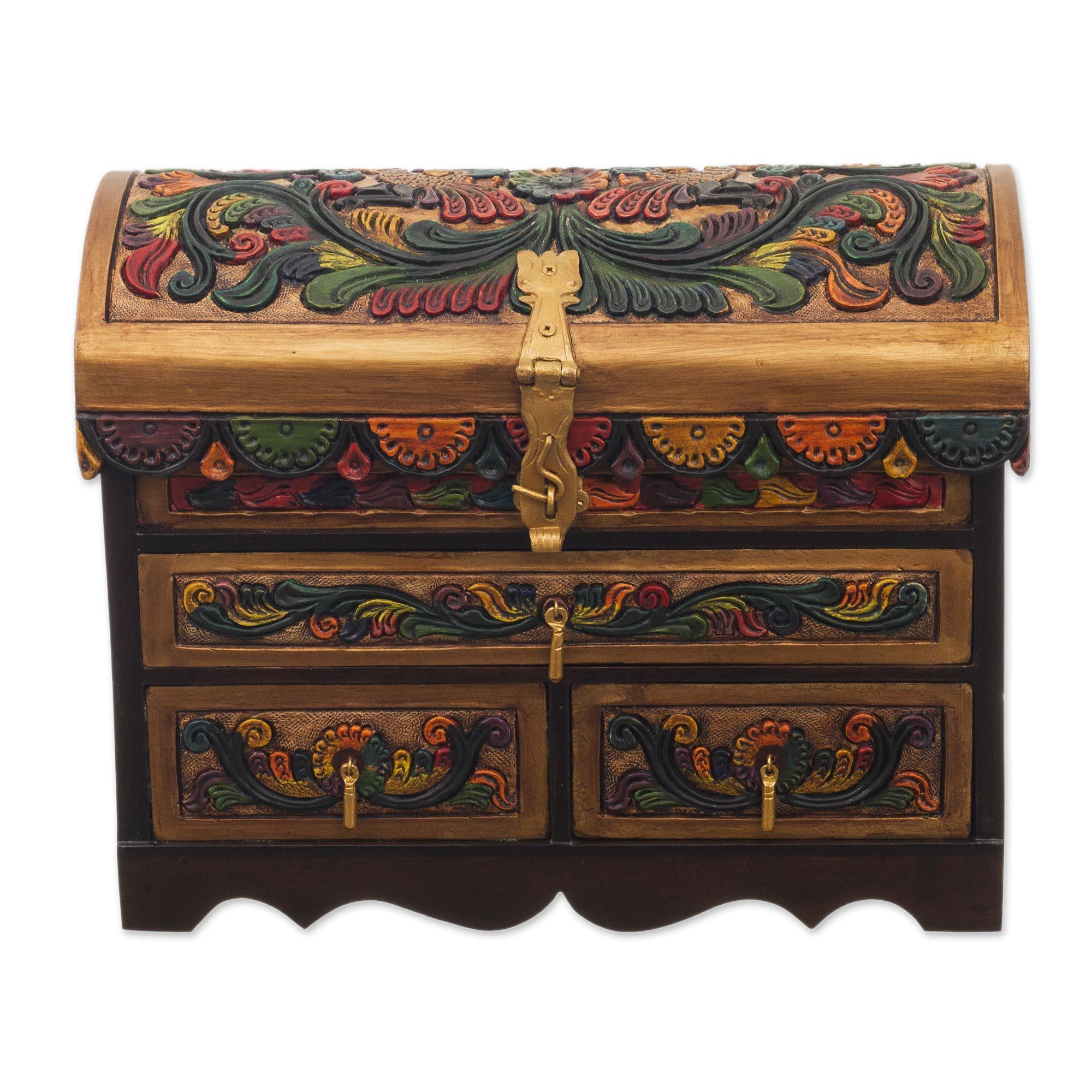 Handmade Guardian Birds Leather & Wood Jewelry Box - Unique Handcrafted Gift for Women, Home Decor & Jewelry Storage - Perfect for Dresser, Vanity & Travel Organizer