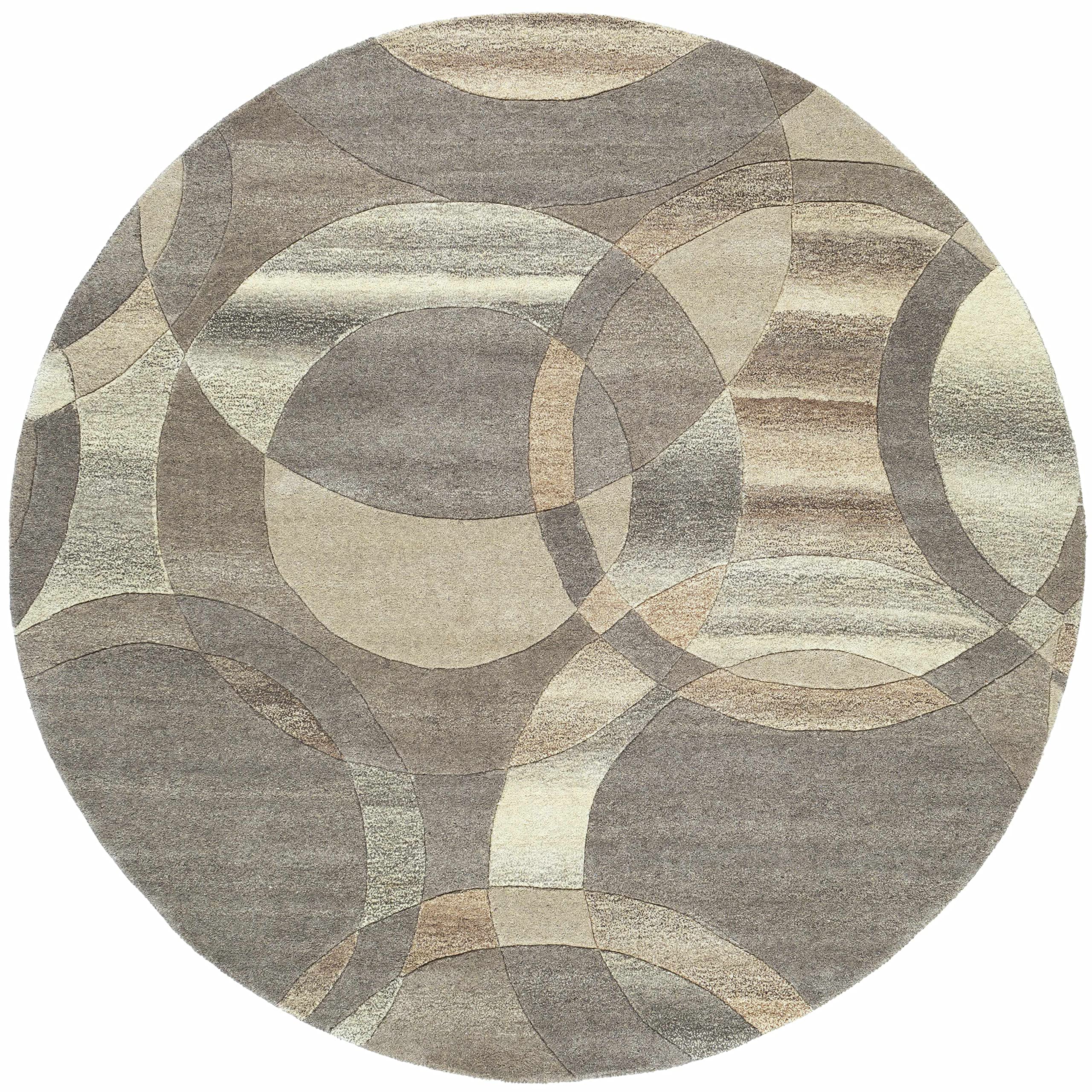 Hauteloom Rillton Wool Area Rug for Living Room & Bedroom - Modern Round 8' Carpet in Charcoal, Taupe, Tan - Soft & Durable Floor Decor for Home, Office, Apartment