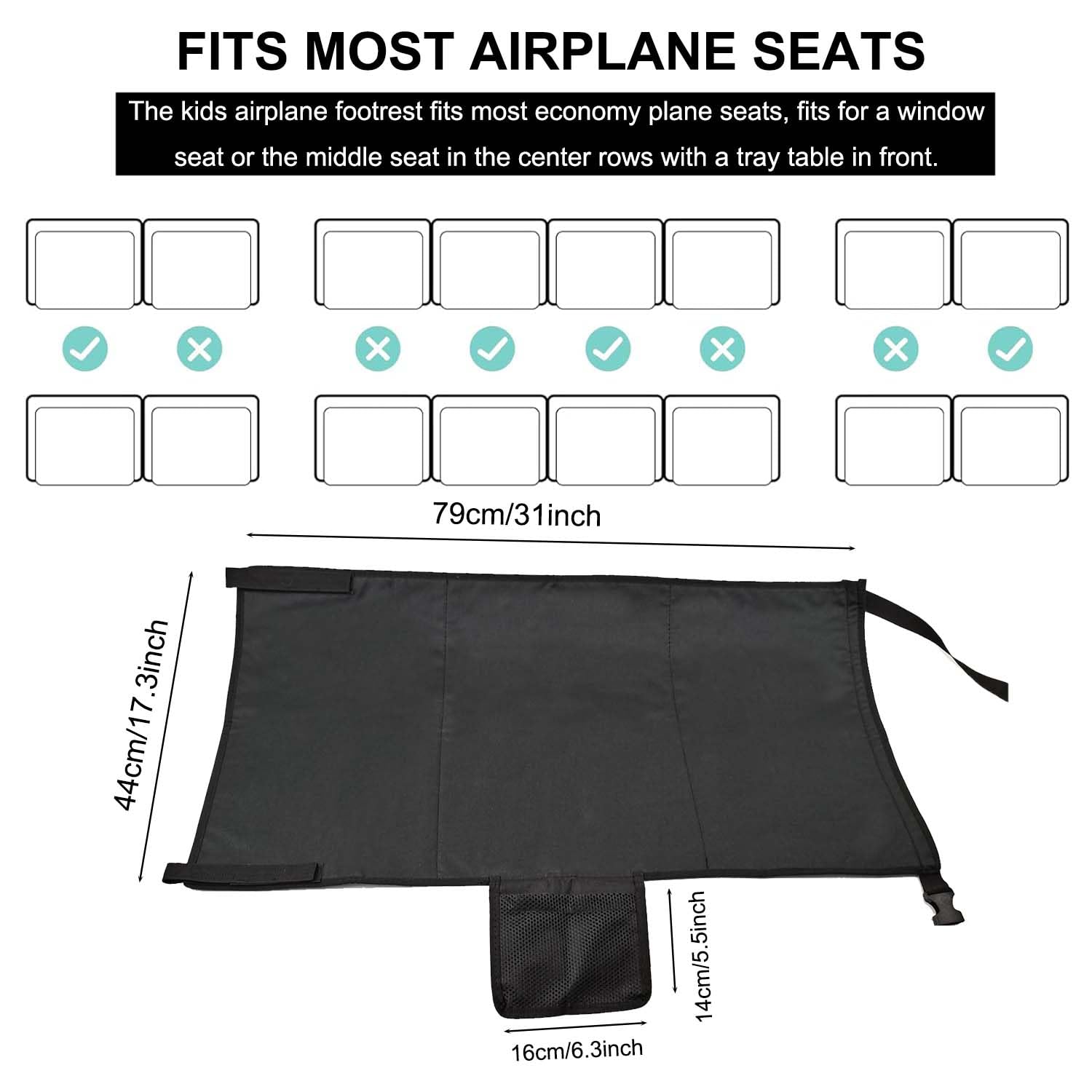 **Airplane Seat Extender for Kids - Adjustable Leg Rest & Foot Hammock for Toddlers - Portable Travel Essential for Comfortable Flights (Black) - Perfect for Long-Haul Flights & Family Travel**
