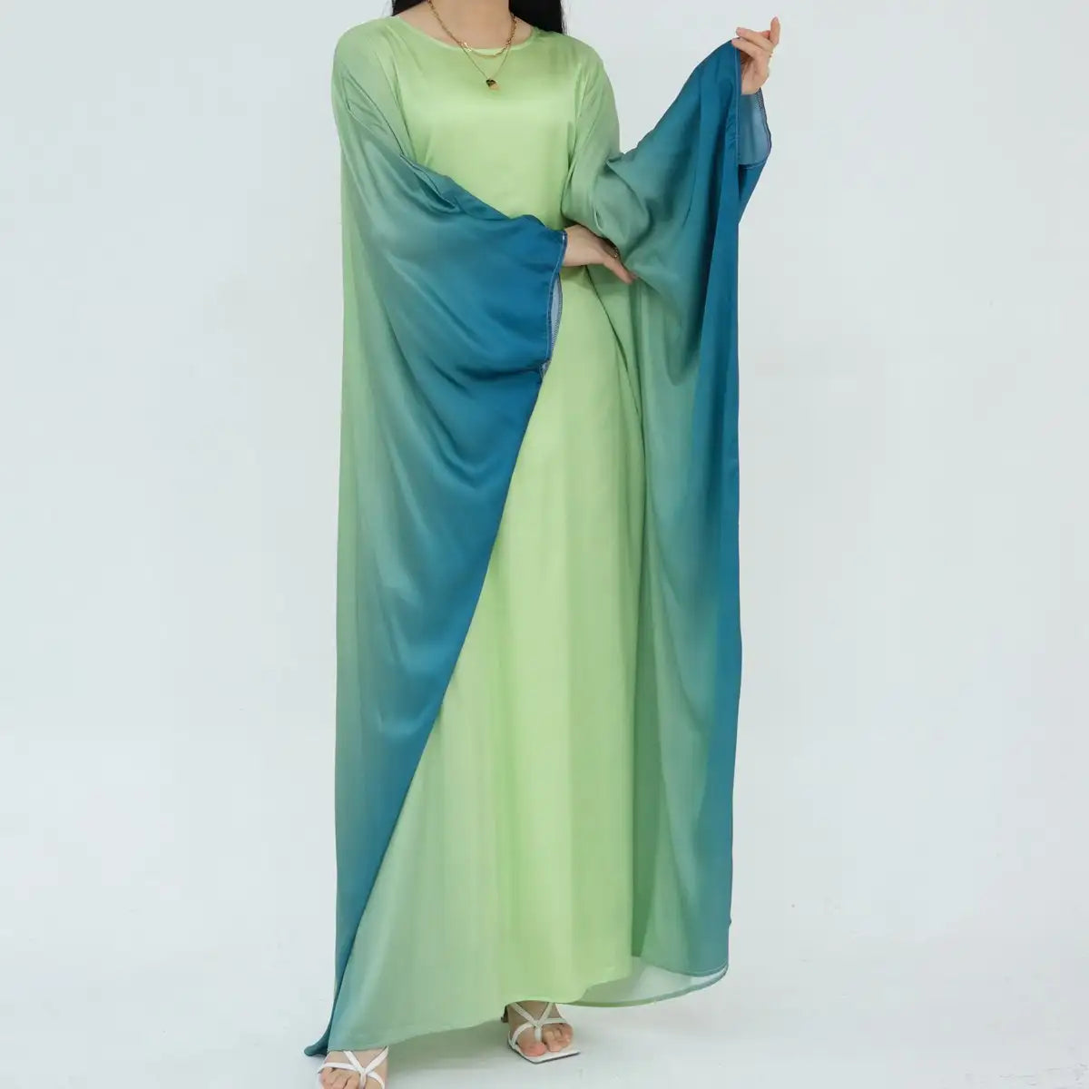 Elegant Butterfly Gradient Batwing Sleeve Women's Farasha Abaya Dress for Muslim Prayer, Wedding & Special Occasions