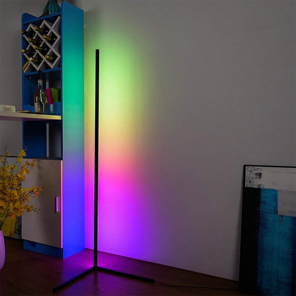 QFFL Corner Floor Lamp with Remote Control - Dimmable RGB Color Changing LED Light for Living Room, Bedroom, Office - Perfect for Mood Lighting & Home Decor
