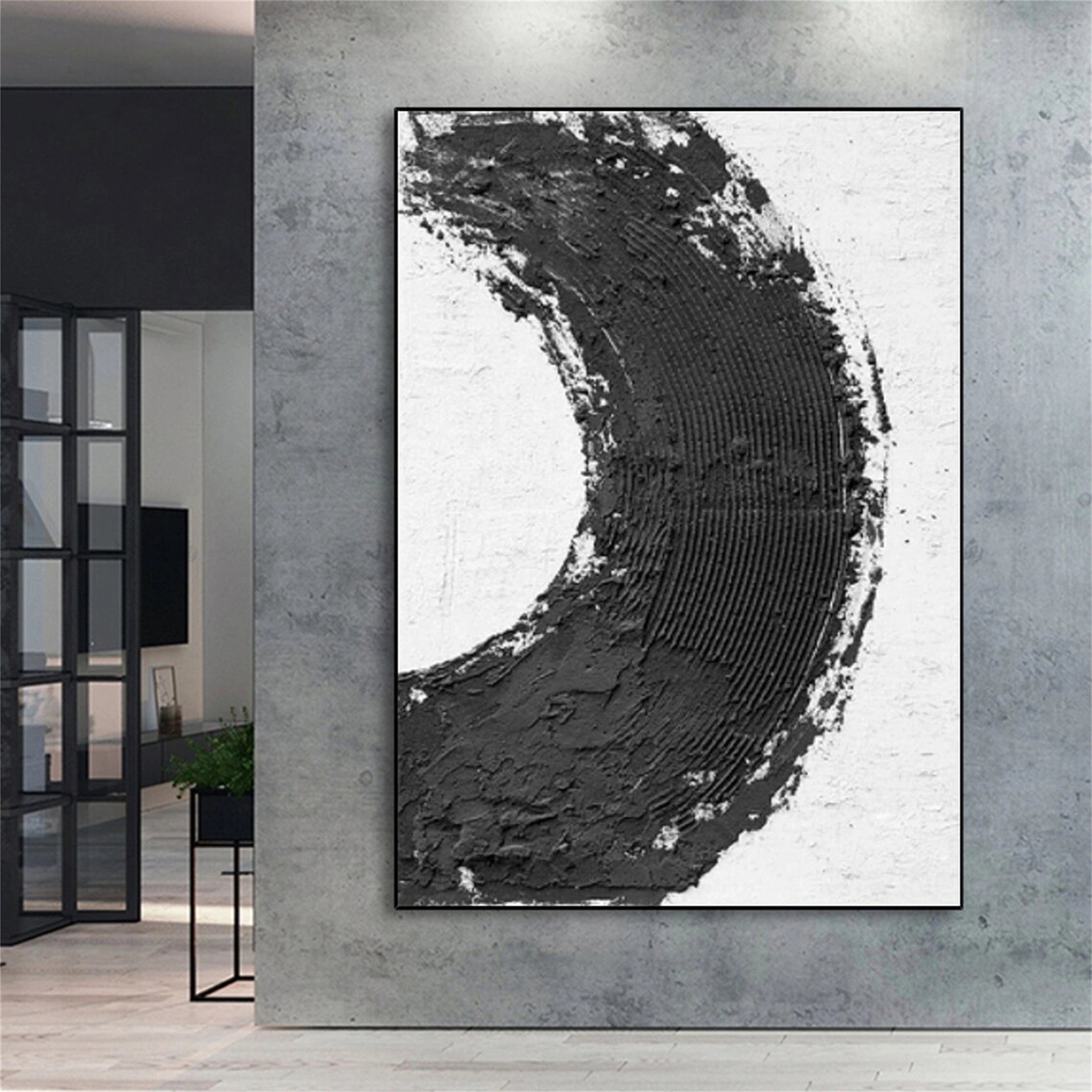 Modern Black and White Textured Minimalist Wall Art Print #MZ067 - Perfect for Living Room, Bedroom & Office Decor