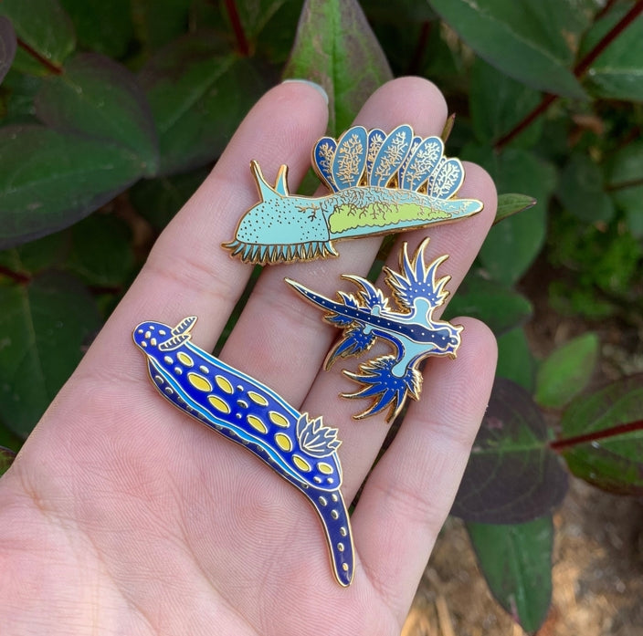 California Blue Dorid Nudibranch Enamel Pin - Unique Marine Life Collectible for Backpacks, Jackets & Hats - Perfect for Ocean Lovers & Scuba Divers
