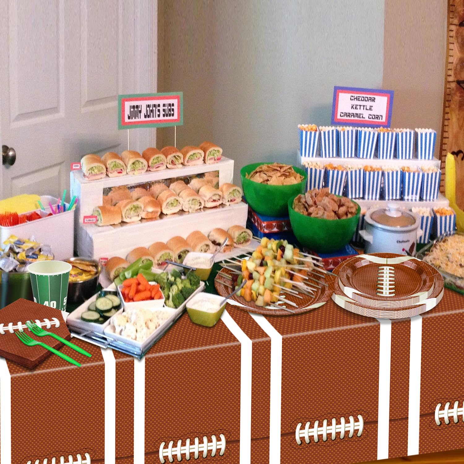 81Pcs Football Party Decorations Set - Includes Birthday Plates, Napkins, Tablecloth & Forks for Football Themed Birthday Party Supplies | Perfect for Kids Game Day Celebrations, Sports Fan Parties & Serving 20 Guests