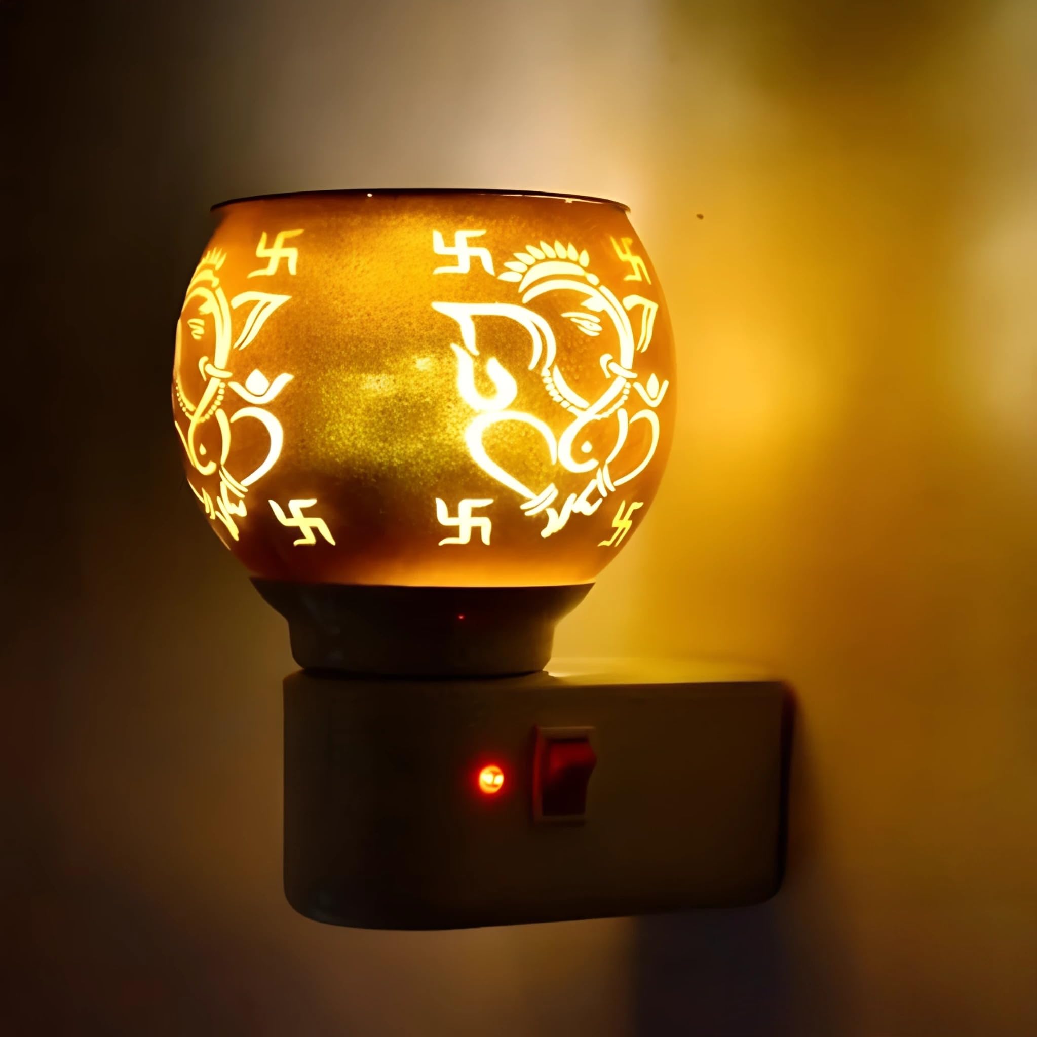 Kriviya Electric Camphor Diffuser with Ganesh & Swastik Design - Multifunctional Aroma Burner, Incense Holder & Night Light for Home, Office, Temple & Meditation Room (Model C-03) | Perfect for Puja, Relaxation & Aromatherapy