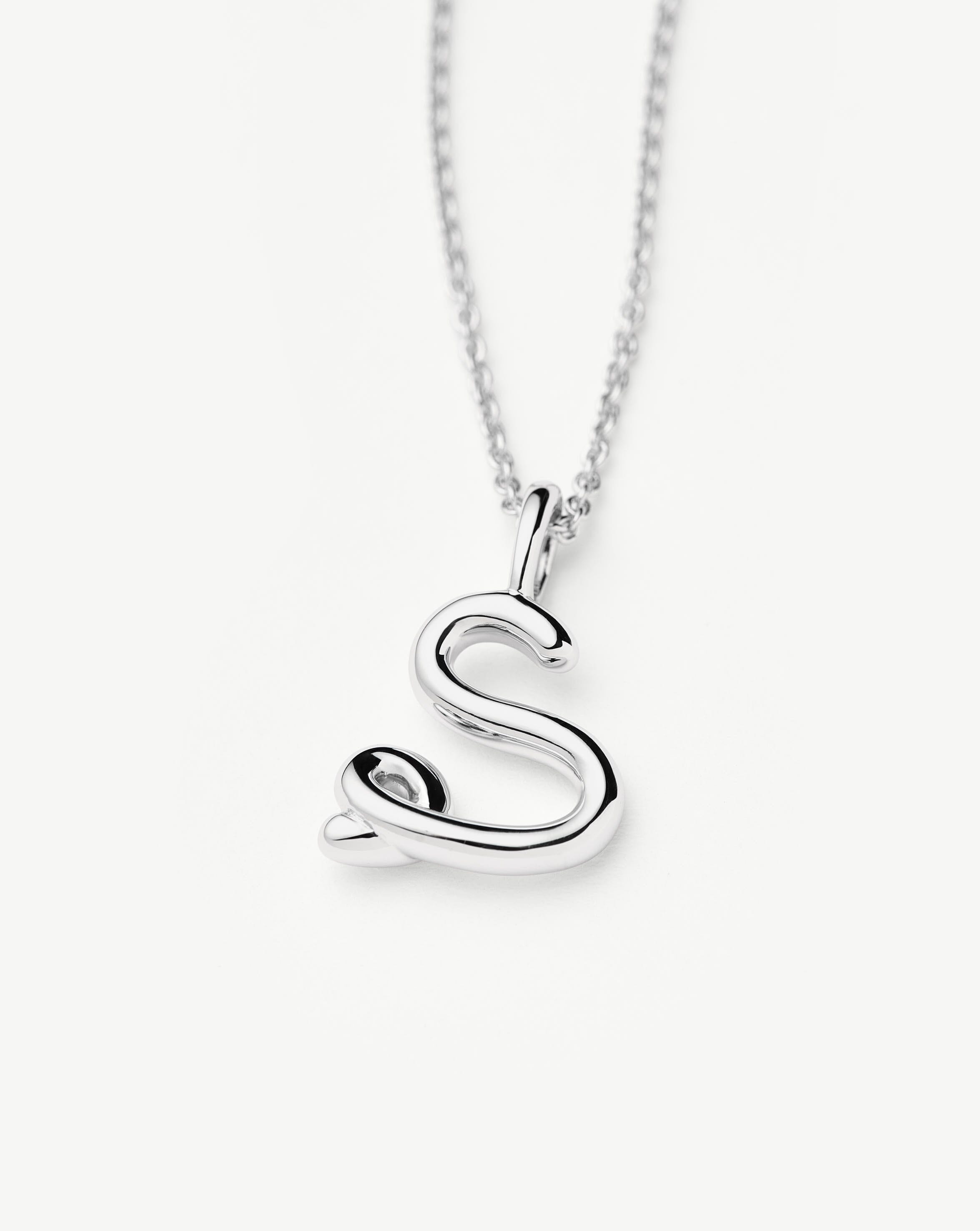 Sterling Silver Curly Molten Mini Initial Necklace for Women - Personalized A-Z Letter Pendant, Dainty Layering Jewelry for Everyday Wear & Gift Giving