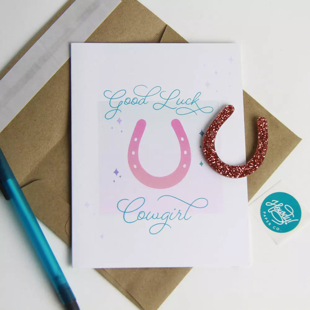 Good Luck Cowgirl Charm Card - Western Style Inspirational Gift for Women - Perfect for Birthdays, Graduation, and Encouragement