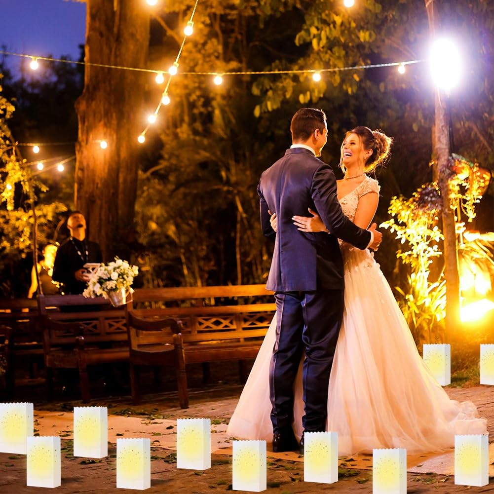 20 Pack White Kraft Paper Luminary Bags - Decorative Lanterns for Valentine's Day, Christmas, Thanksgiving Party Decor - Perfect for Weddings, Engagement Proposals & Outdoor Events - Creates Warm Ambient Lighting for Romantic Evenings & Holiday Celebrations