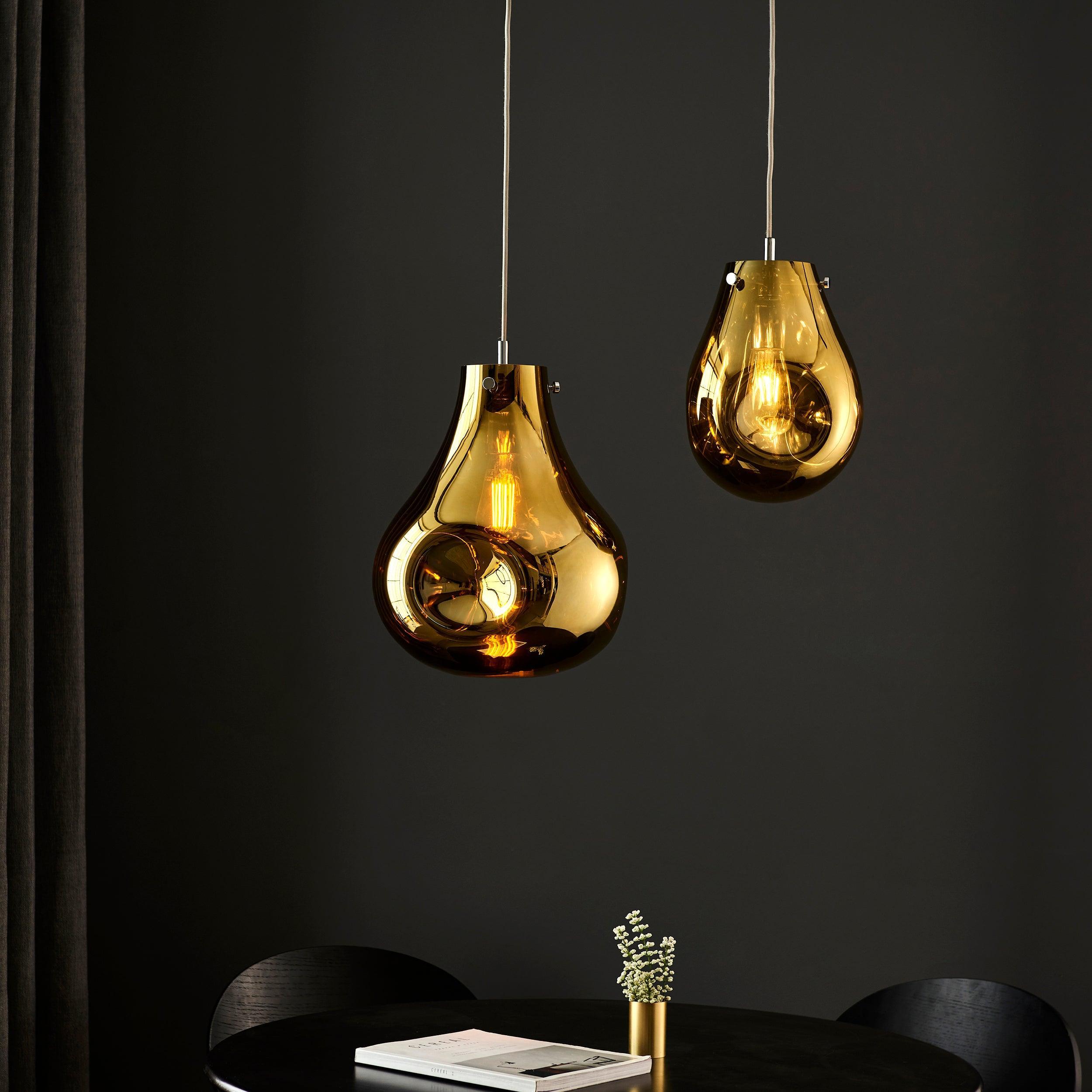 Dazzling Gold Metallic Glass & Chrome Pendant Light Fixture - Modern Dining Room & Kitchen Island Lighting