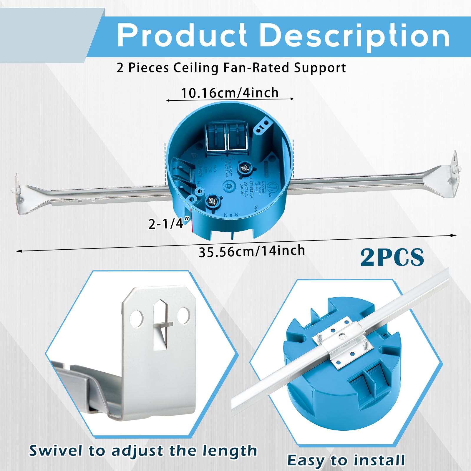 Therwen Adjustable Ceiling Fan Brace 14-22.5 Inch - for Summer Light Installation