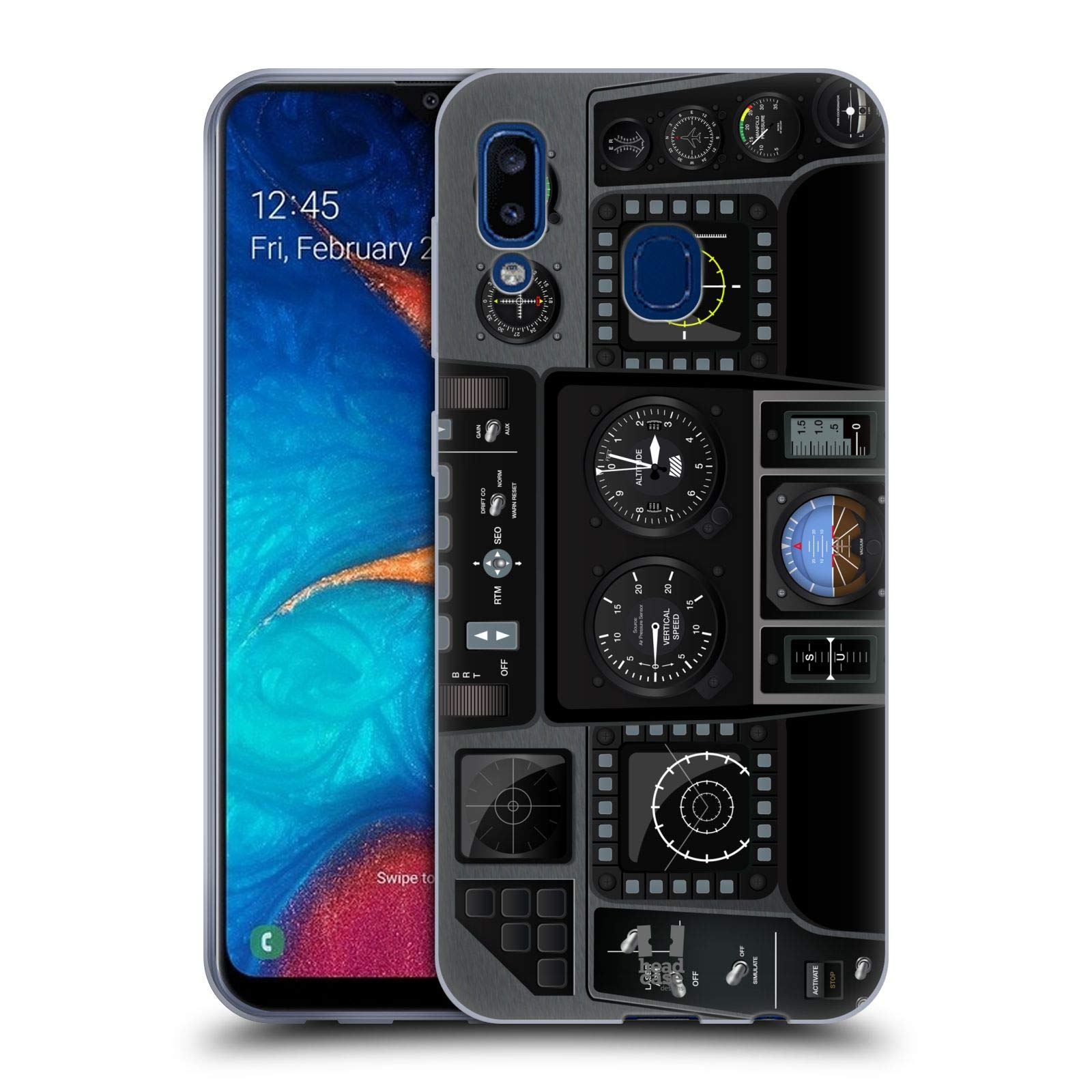 Head Case Designs Jet Fighter Aircraft Cockpit Dashboard Soft Gel Case with Matching Wallpaper - Compatible with Samsung Galaxy A20/A30 2019 - Perfect for Aviation Enthusiasts and Gamers