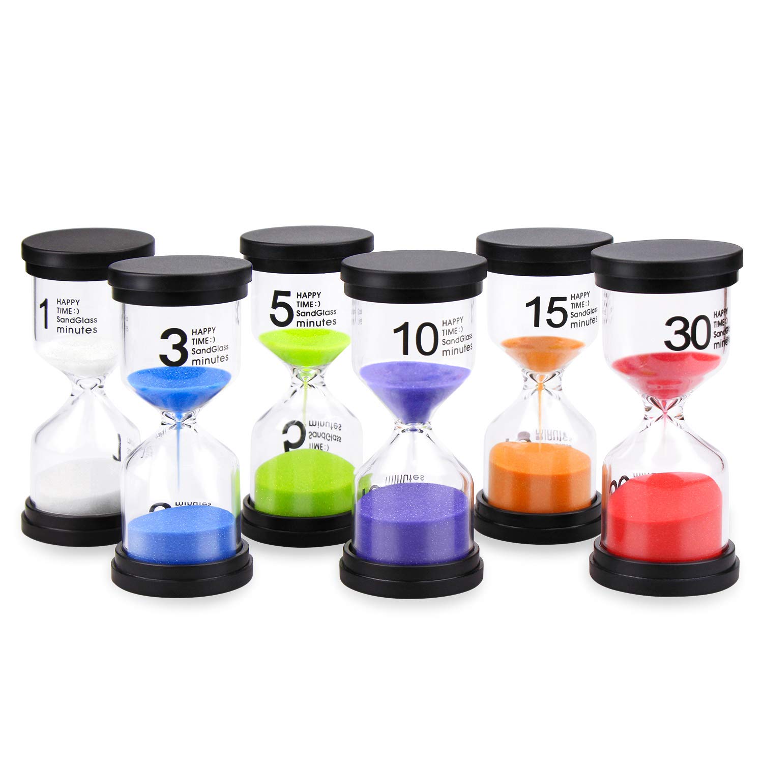 Colorful 6-Piece Sand Timer Set - 1/3/5/10/15/30 Minute Hourglass for Classroom Games, Home Office Decor & Time Management | Perfect for Board Games, Meditation, Cooking & Kids Activities