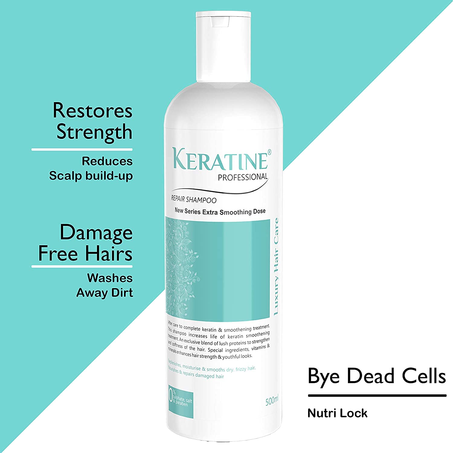 Keratin Professional Shampoo for Dry, Damaged & Color-Treated Hair - Infused with Keratin, Almond Oil, Jojoba Oil & Shea Butter - Nourishes Curly, Wavy & Straight Hair - Made in India (1 Count) | Perfect for Daily Hair Care & Salon-Quality Results at Home