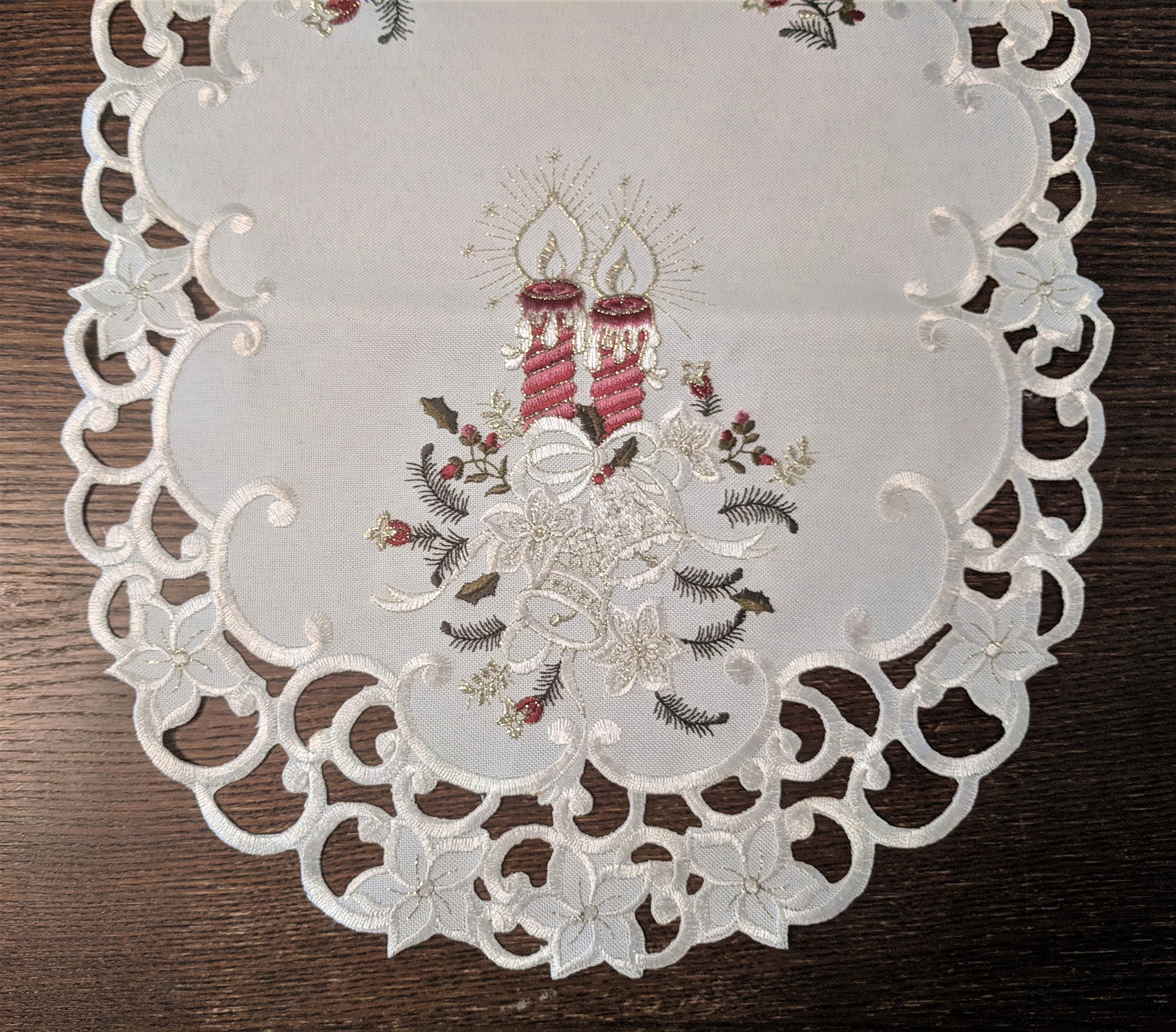 Elegant Christmas Table Runner - 70x15 Inch Ivory Burlap with Burgundy Candles Design for Holiday Dining Decor | Perfect for Christmas Dinner, Party Centerpiece & Festive Home Decor