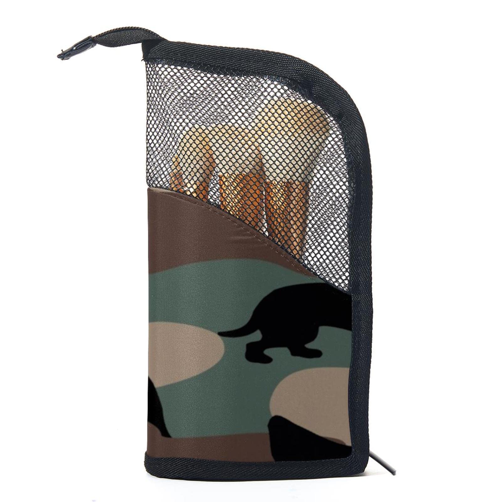 12-Piece Makeup Brush Organizer Bag - Portable Camouflage Dachshund Dog Design Brush Holder Case for Travel & Home Storage