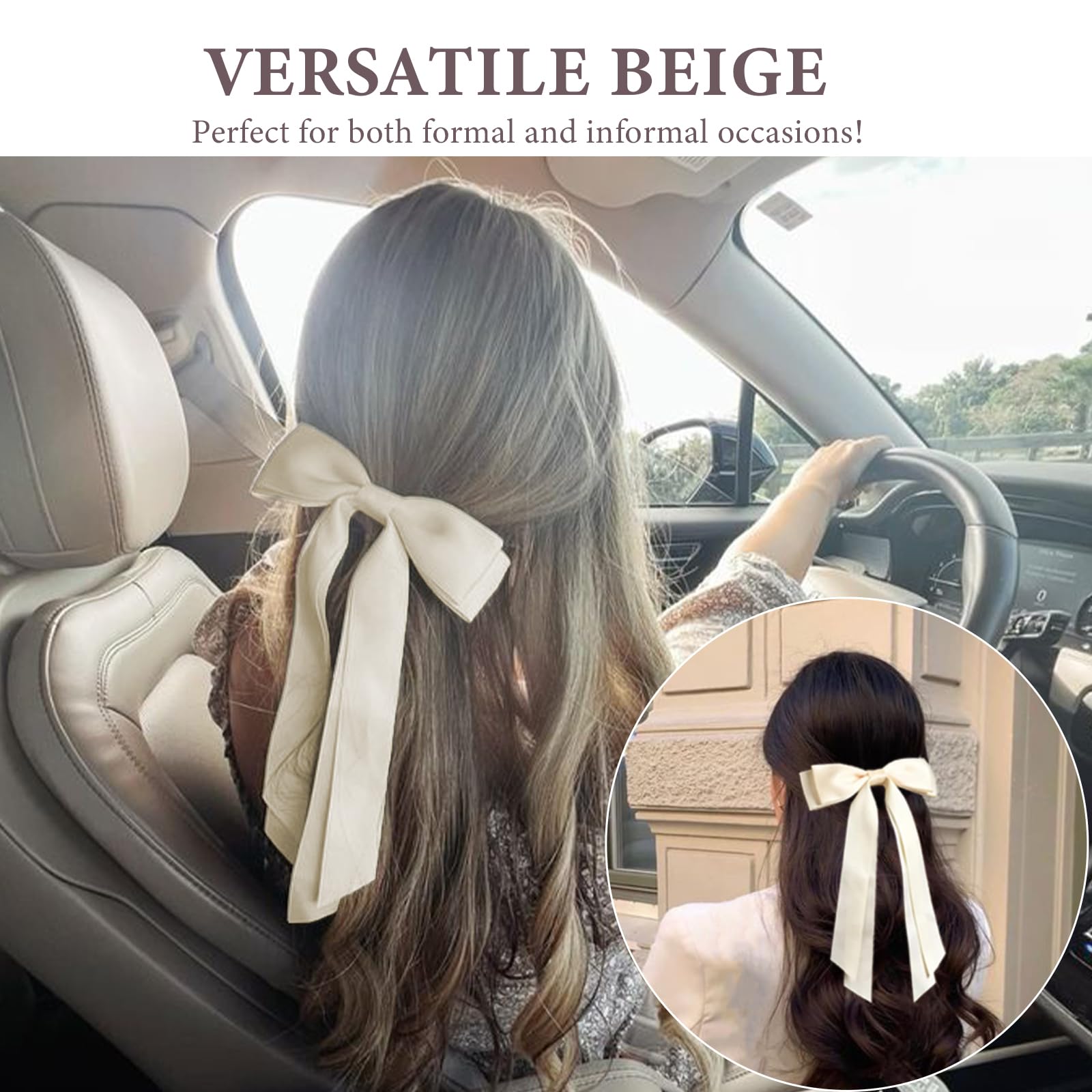 3PCS Elegant Hair Bows Clips for Women & Girls - White, Black & Beige French Barrette Ponytail Ribbon Hair Accessories | Perfect for Weddings, Parties & Daily Styling