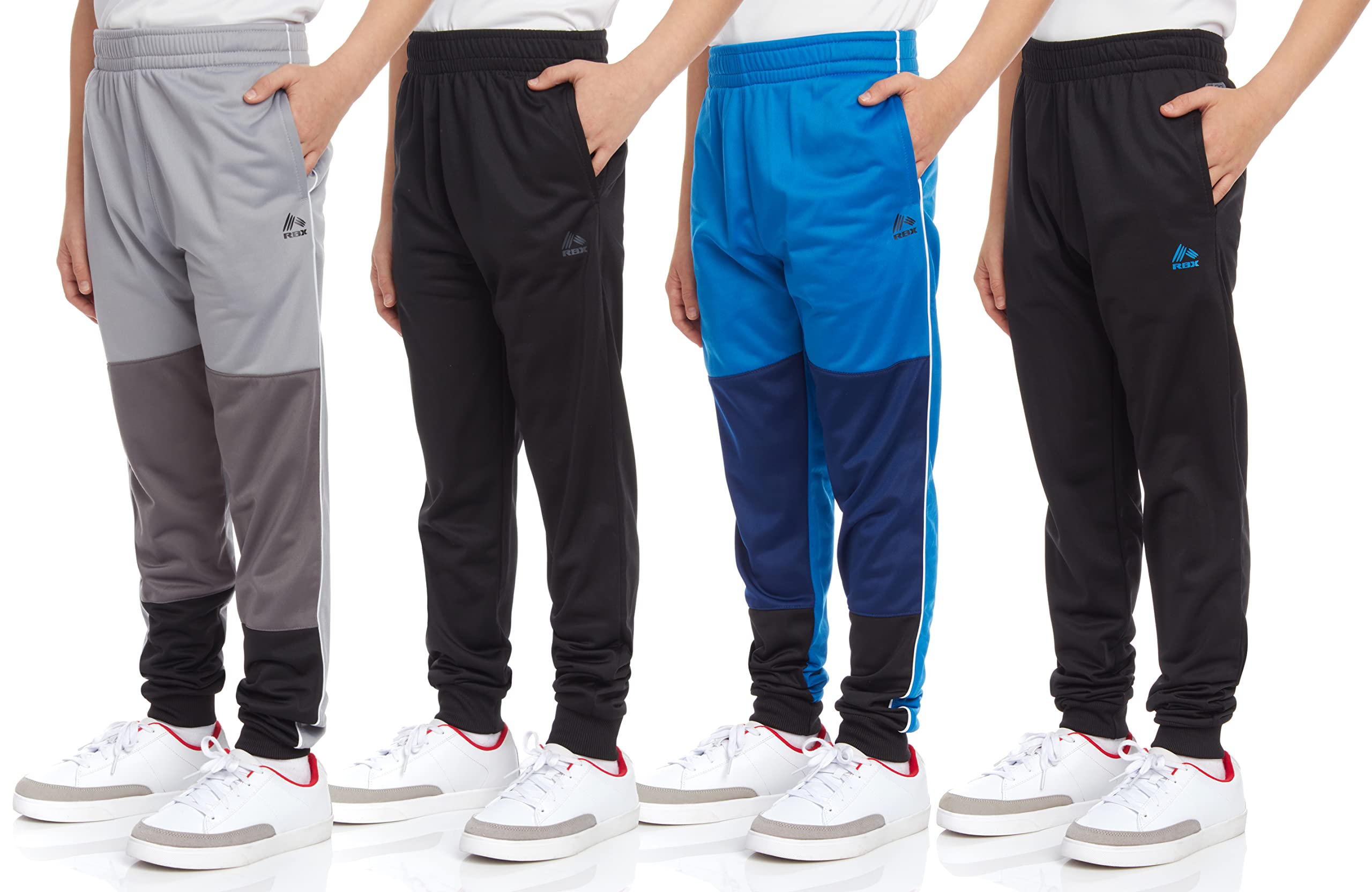 RBX Boys' Active Jogger Pants 4-Pack - Soft Tricot Warm-Up Sweatpants for Kids (Size 4-20) - Perfect for School, Sports & Playtime