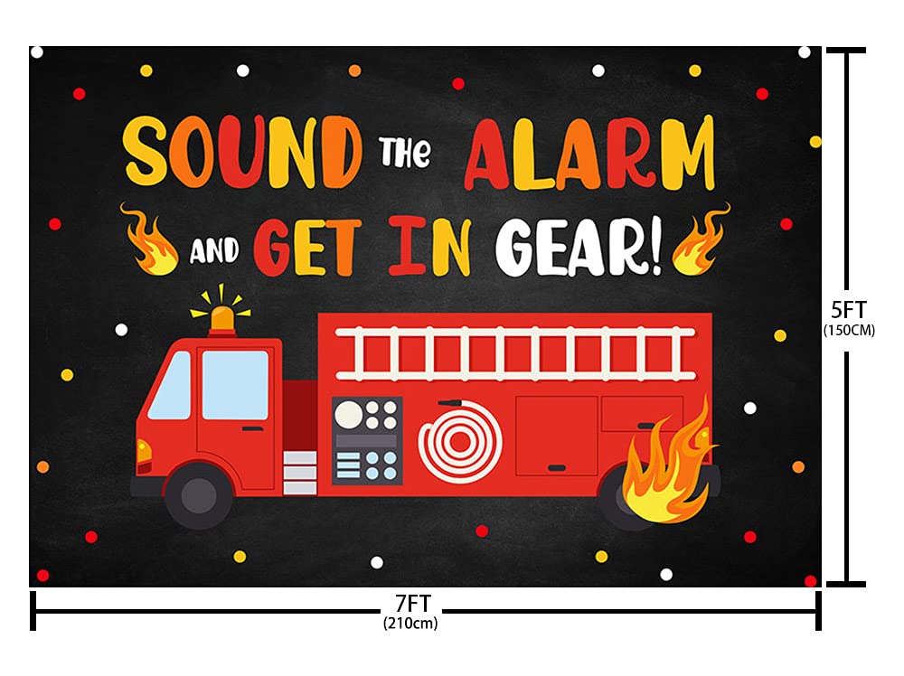7x5ft Firetruck Birthday Party Decorations for Boys - Firefighter Themed Backdrop with Sound Effects | Perfect for 'Sound The Alarm' Themed Parties, Photography Background & Photo Booth Props | Ideal for Kids' Birthday Celebrations, Firefighter Costume Parties & Themed Events