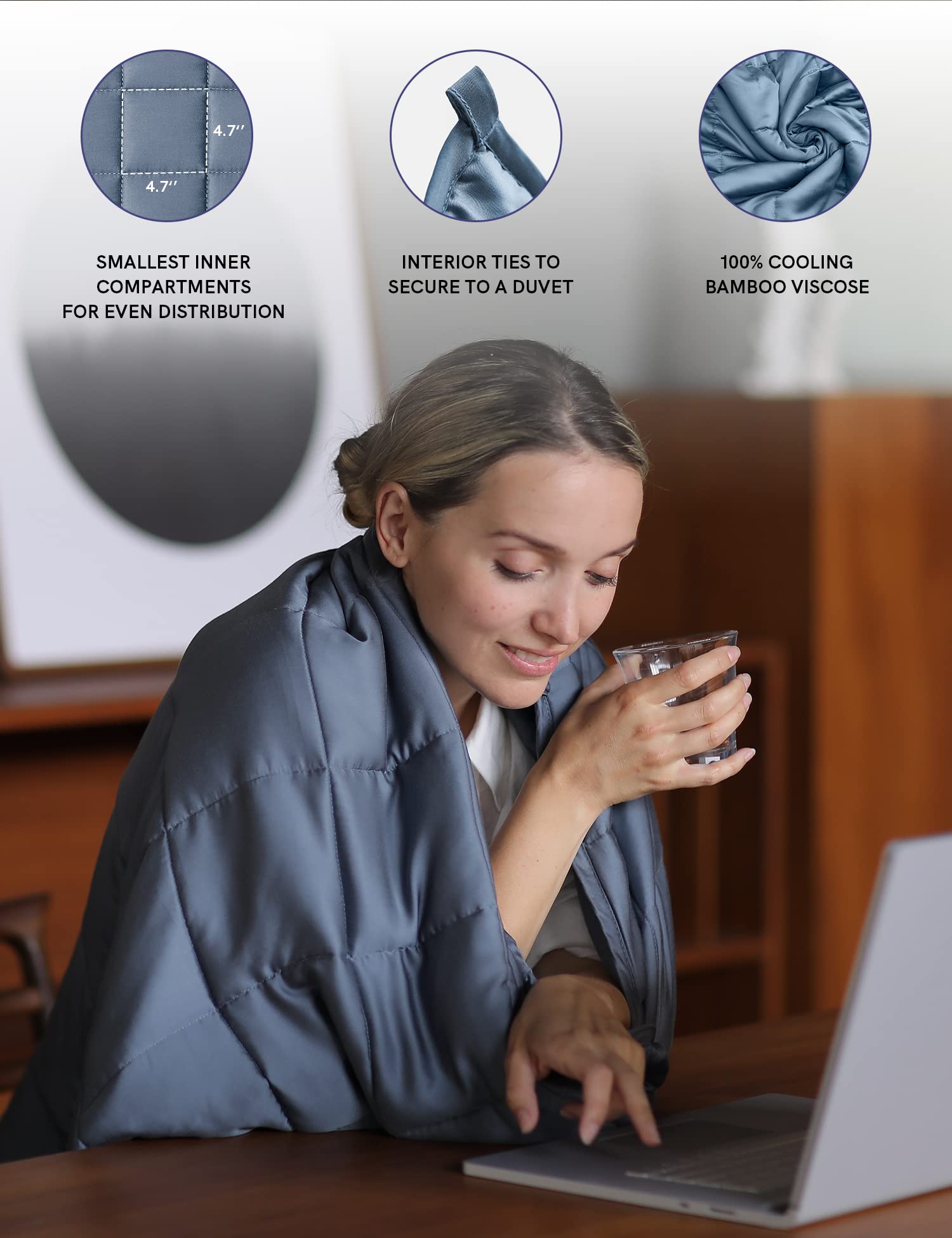 YnM Cooling Weighted Blanket - Oeko-Tex Certified 30lbs Glass Bead Weighted Blanket for Adults (80''x87'', Blue Grey) | Queen/King Size for 140-240lb Users | Includes Duvet Cover | Perfect for Stress Relief, Anxiety & Better Sleep