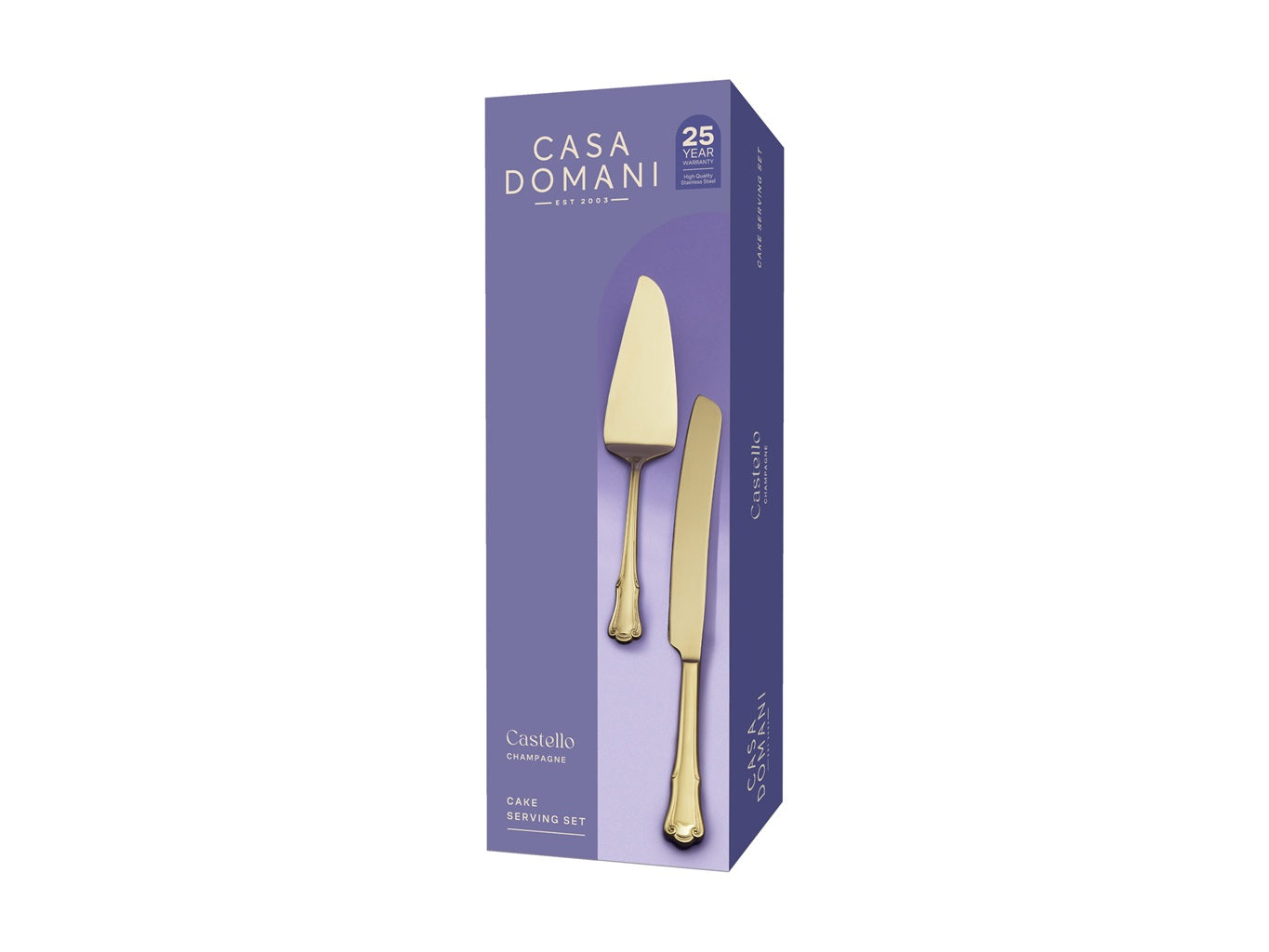 Casa Domani Castello 2-Piece Cake Serving Set with Champagne Gift Box - Elegant Dessert Plates for Weddings, Anniversaries & Special Occasions
