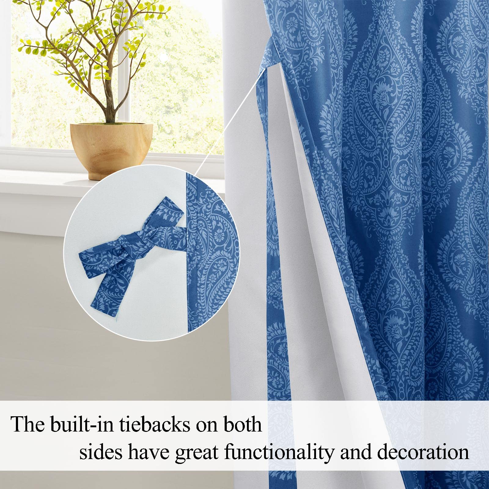 JIUZHEN Ombre Blackout Curtains with Tiebacks – Thermal Insulated Grommet Curtains for Bedroom & Living Room, 52 x 84 Inches, Set of 2 Panels, Navy Blue – Perfect for Light Blocking, Noise Reduction & Energy Saving
