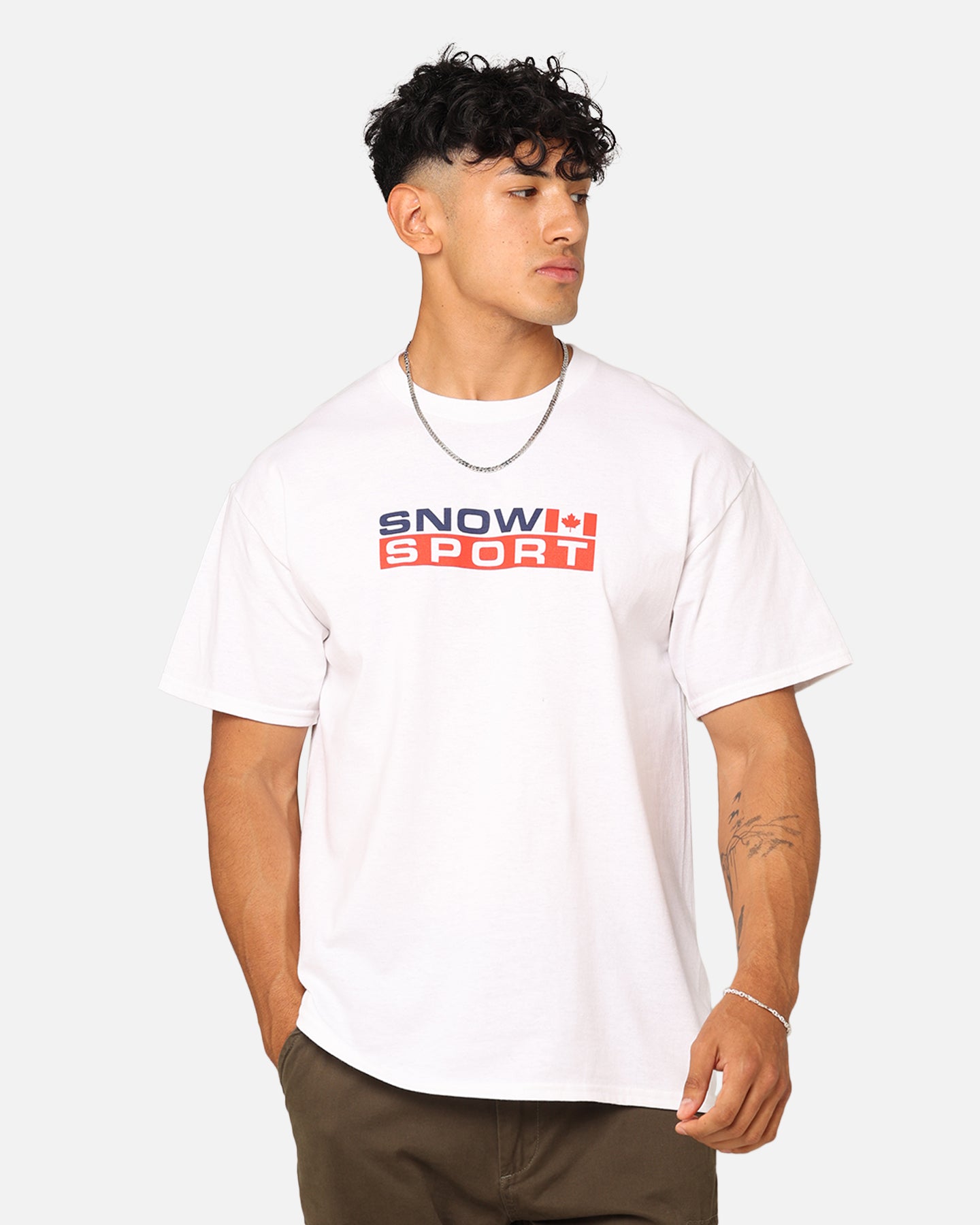 American Thrift Snow Sport T-Shirt - White - Comfortable & Stylish Winter Tee for Skiing, Snowboarding & Outdoor Activities