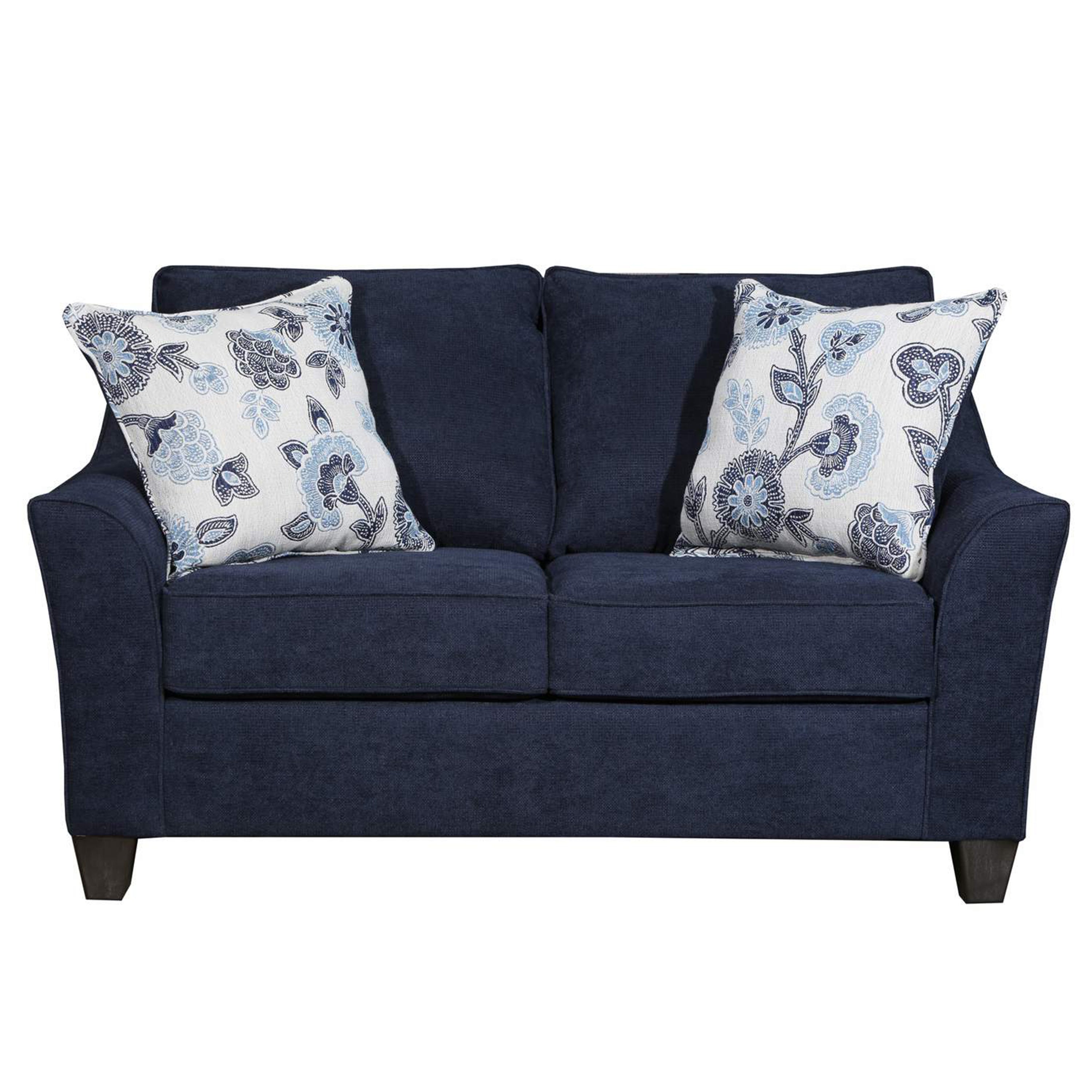 Transitional Style Navy Blue Fabric Flared Arm Loveseat - Comfortable Small Sofa for Living Room, Apartment, or Office Space