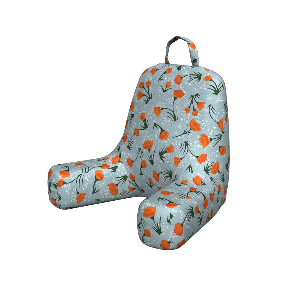 Ambesonne Floral Reading Pillow Cover - Vintage Flower Branch Design, Soft Unstuffed Bed Rest Case, Small Size in Pale Blue & Burnt Orange - Perfect for Reading, Nursing, or Lounging in Bed