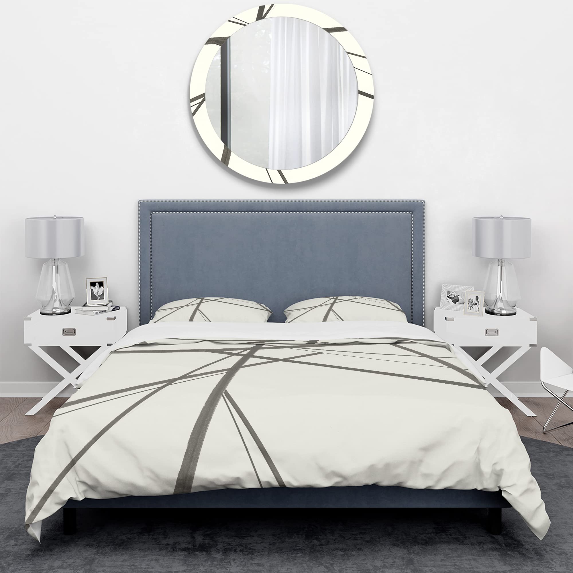 DesignQ Minimalist Black and White Mid-Century Modern Duvet Cover Set - Queen Size 3-Piece Abstract Bedding | All Season Comfort for Contemporary Bedrooms & Guest Rooms