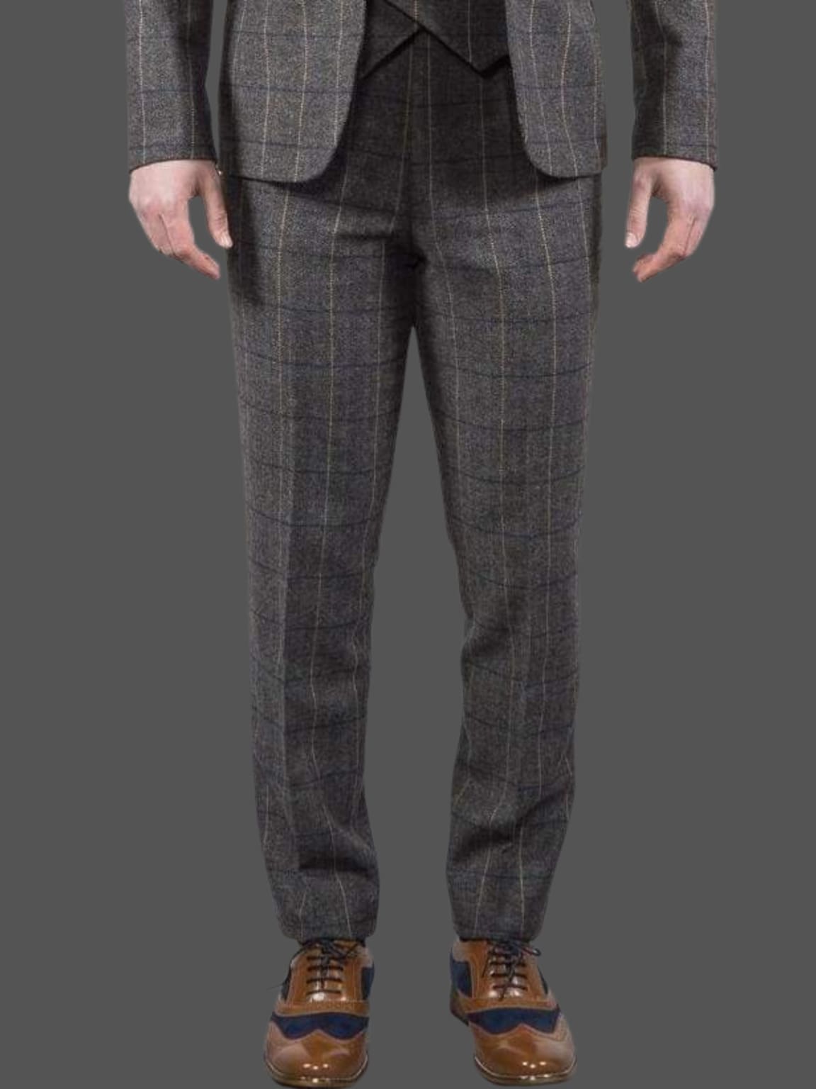 Ezra Men's Grey Herringbone Slim Fit 3 Piece Tweed Suit | Formal Business Attire | Wedding, Office & Special Occasion Outfit