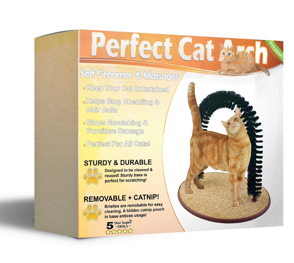 Premium Cat Grooming Arch with Catnip Bag - Self-Scratching Massager & Brushing Post Reduces Shedding & Hairballs for Indoor Cats - Perfect for Playtime & Relaxation