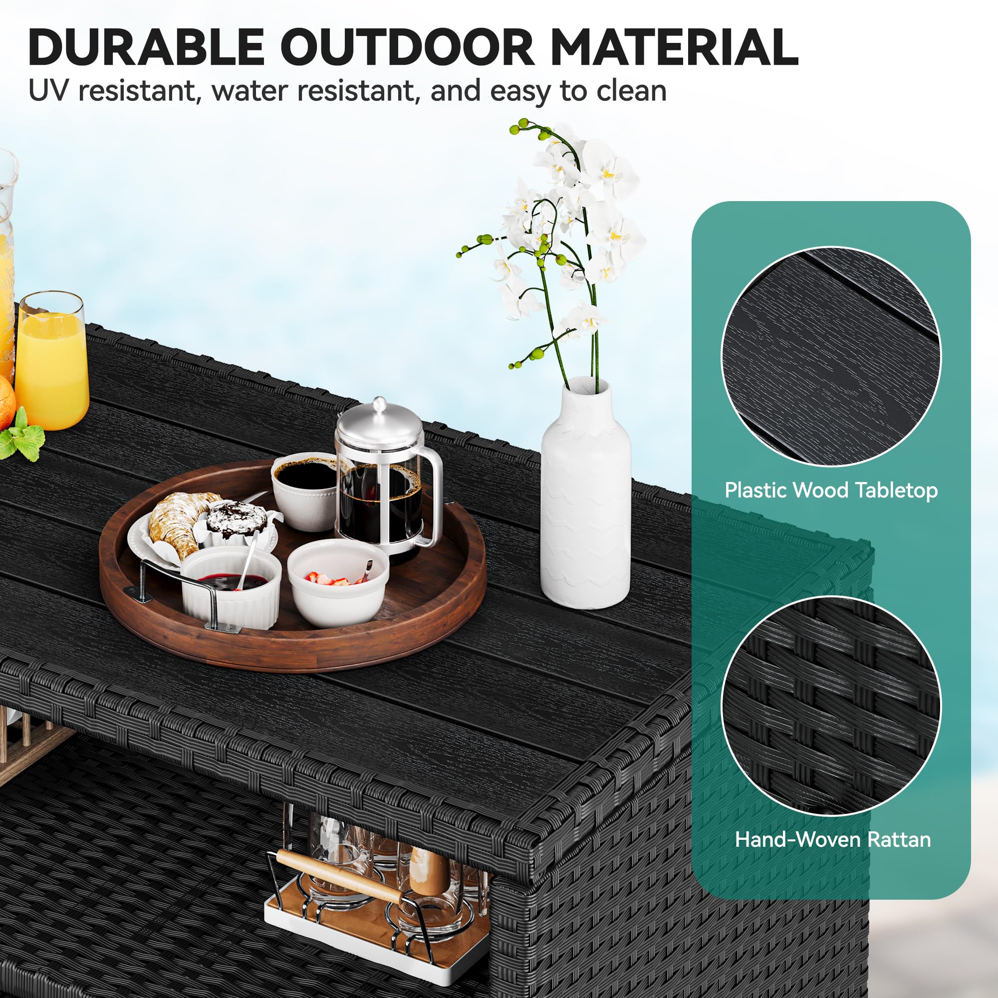 YITAHOME Outdoor Wicker Storage Cabinet with 2 Doors & Shelves - Weatherproof Patio Furniture for Poolside, Garden, and Backyard Organization - Black