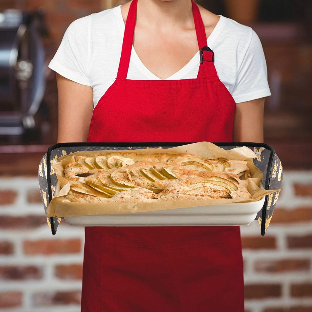 DOMIKING Quilted Double Oven Mitts - Heat Resistant Corgi Dog Design Cooking Gloves for Baking, Grilling, BBQ & Kitchen Use - Perfect for Holiday Cooking & Gift Giving
