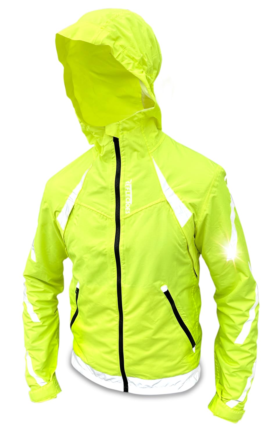 High-Visibility Reflective Rain Jacket with Adjustable Hood & Pit Vents - Waterproof Windbreaker for Running, Cycling & Outdoor Safety (Fluorescent Yellow) - Perfect for Night Jogging, Commuting & Stormy Weather