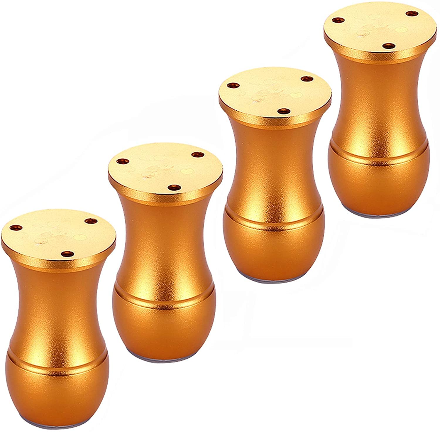 Adjustable Heavy-Duty Metal Furniture Legs 3.15-4 Inch - Replacement Feet for TV Stand, Sofa, Table - Non-Slip Transparent Rubber Base - 4 Pack (Golden) - Perfect for Leveling Furniture on Uneven Floors & Enhancing Stability