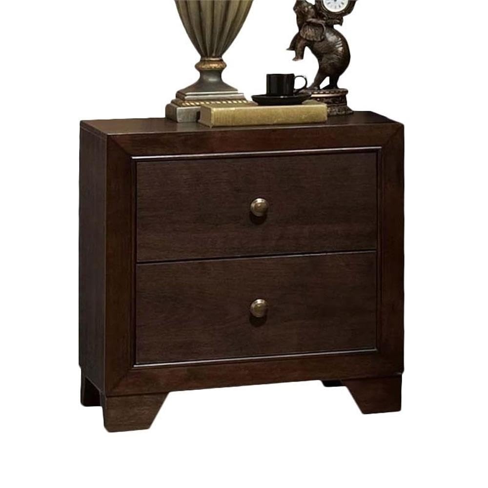 BOWERY HILL 2 Drawer Wooden Nightstand - Espresso Finish Bedside Table with Storage for Bedroom, Living Room & Office - Compact End Table with Drawers for Home Decor