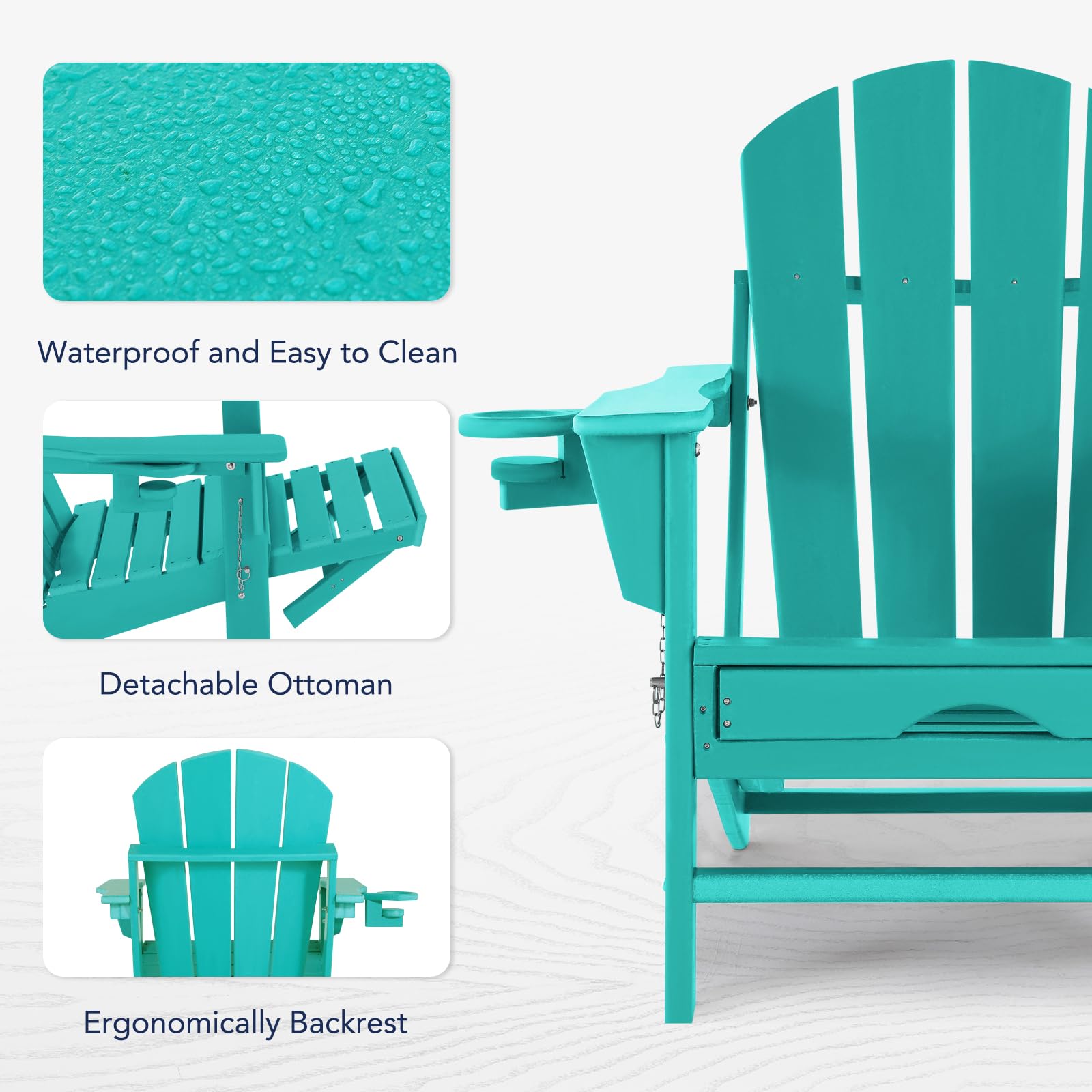 Foldable Adirondack Chair with Adjustable Footrest – Weather-Resistant Outdoor Plastic Patio Chair with Removable Ottoman, Stackable Design & Cup Holder – Perfect for Backyard, Poolside & Garden Relaxation (21.6
